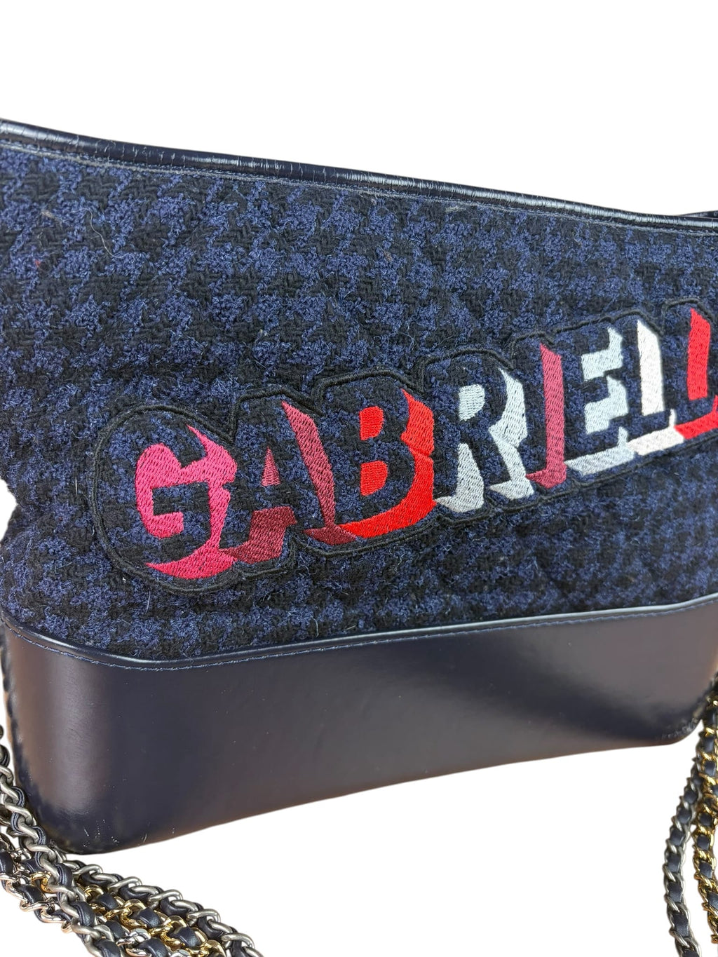 Chanel Navy Leather Trim/Tweed Gabrielle Shoulder Bag