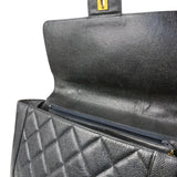 Chanel Black Quilted Caviar Kelly Top Handle Bag 90s
