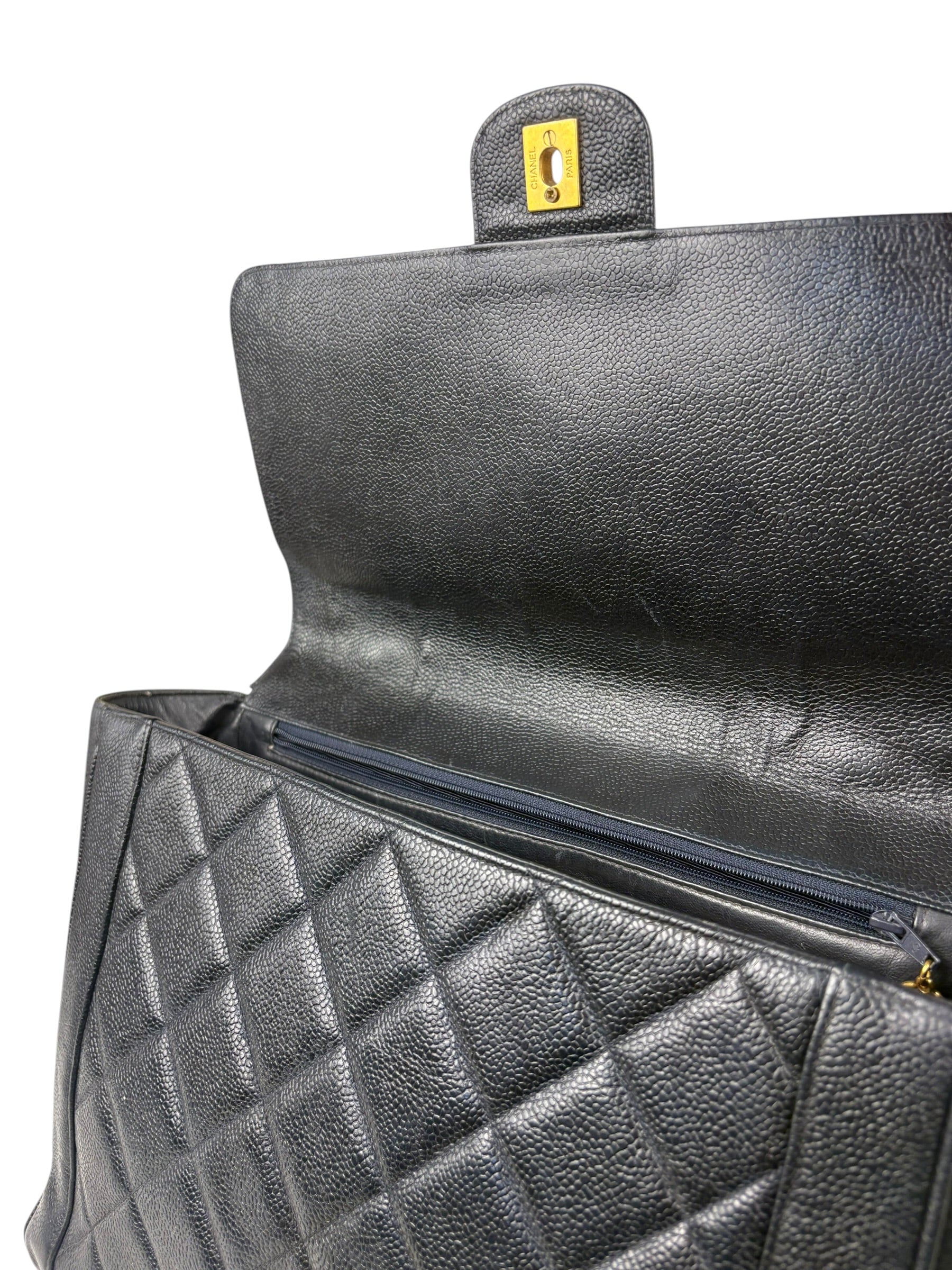 Chanel Black Quilted Caviar Kelly Top Handle Bag 90s