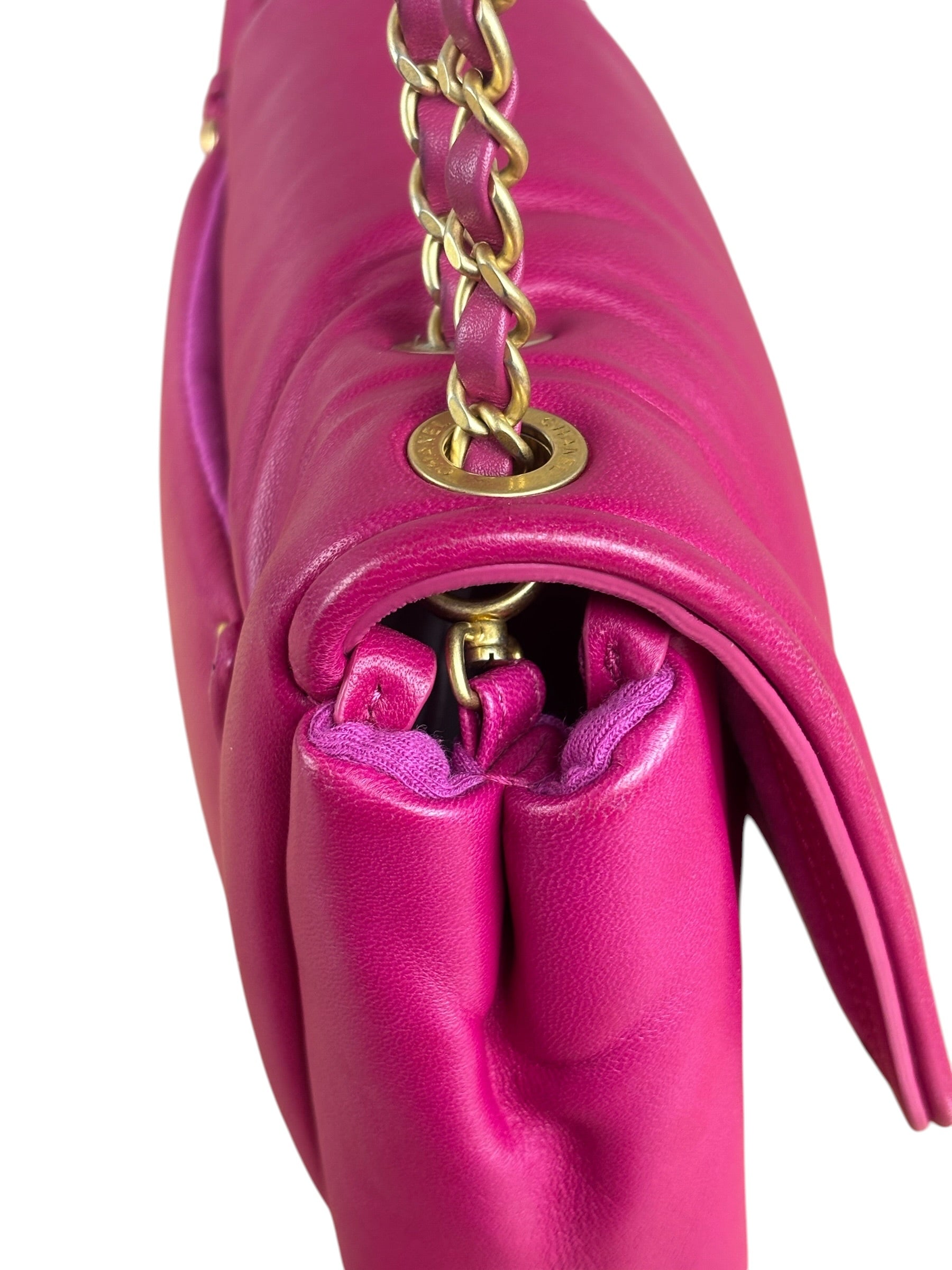 Chanel Fuchsia Pink Leather Puffy Flap Bag 2019