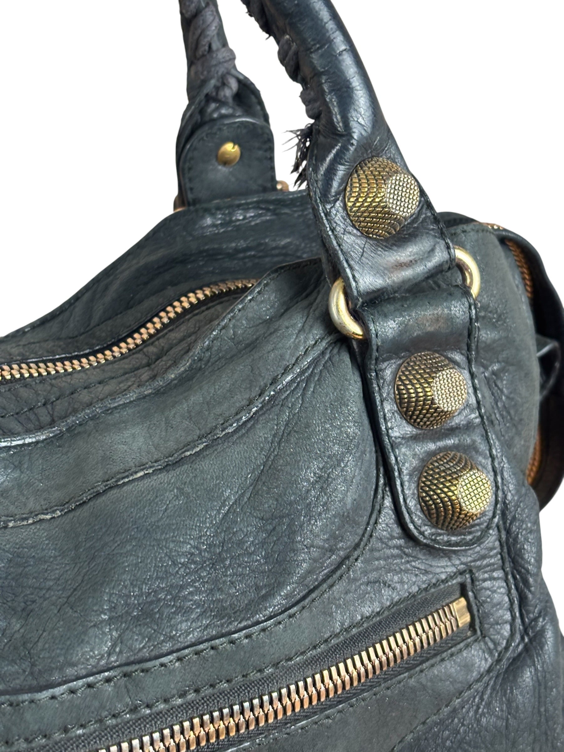 Balenciaga Black Leather Giant Gold City Two-Way Bag 21
