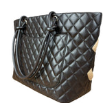 Chanel Brown Quilted Leather Cambon Ligne Shoulder Tote 2004