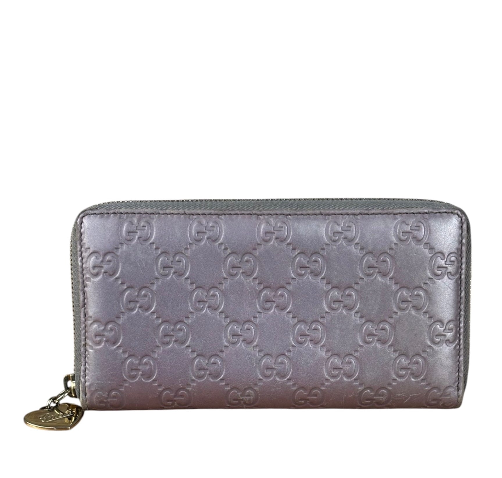 Gucci GG Embossed Metallic Lilac Leather Long Wallet