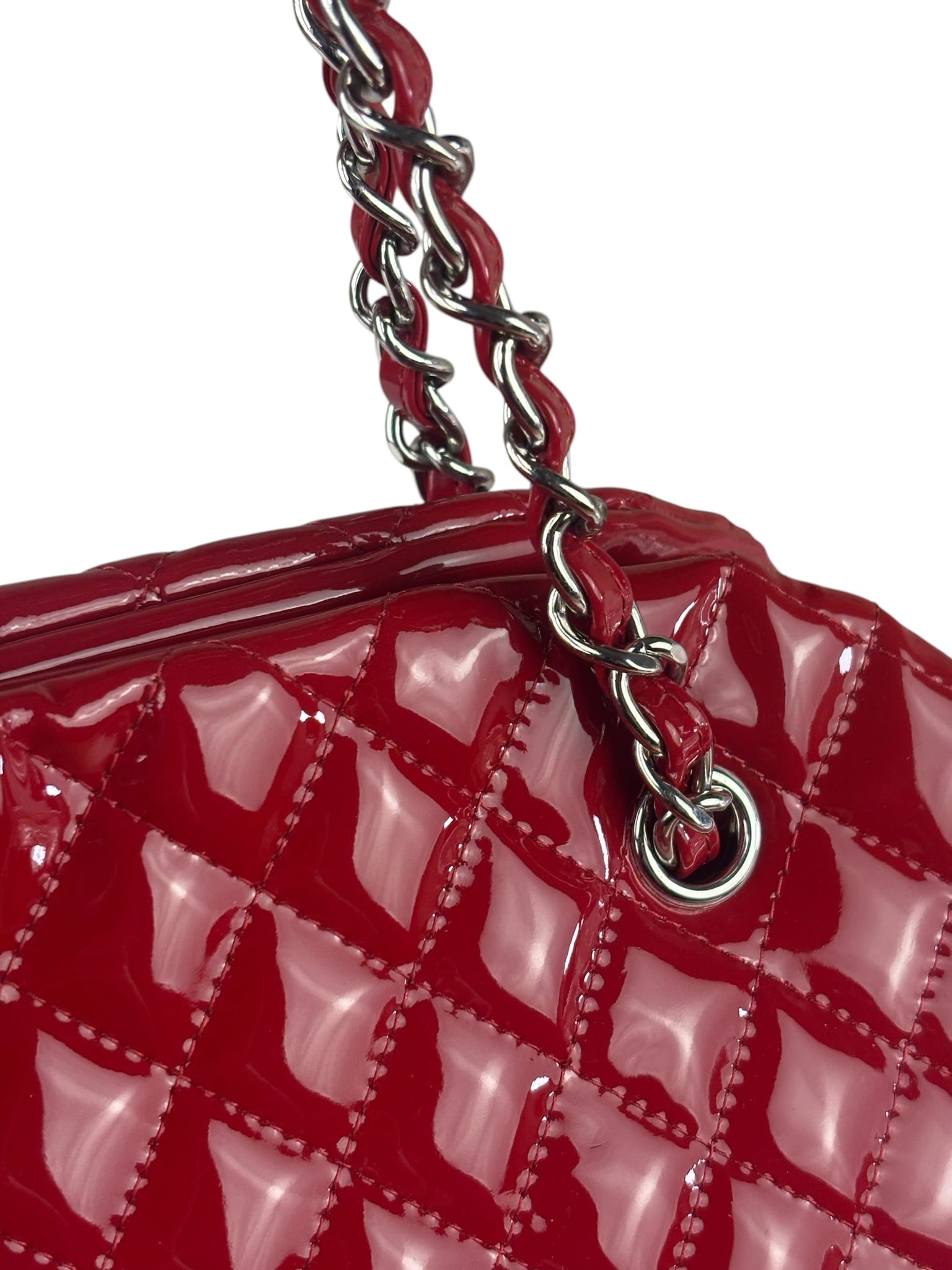 Chanel Red Patent Quilted Leather Large Just Mademoiselle Bowling Bag