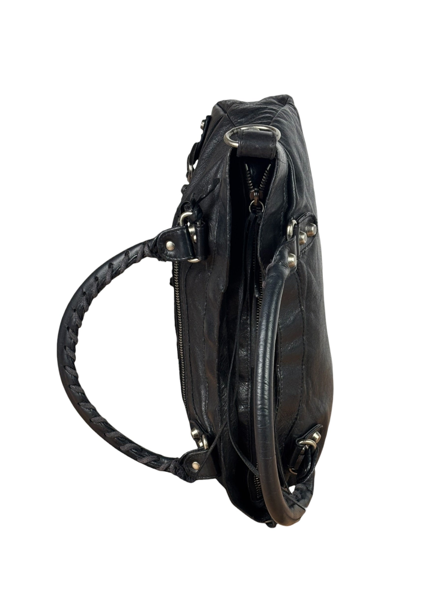Balenciaga Black Leather Moto City Two-Way Bag