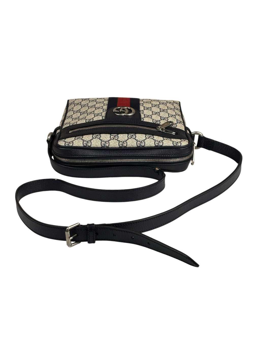 Gucci Navy Leather GG Supreme Ophidia Small Messenger Bag