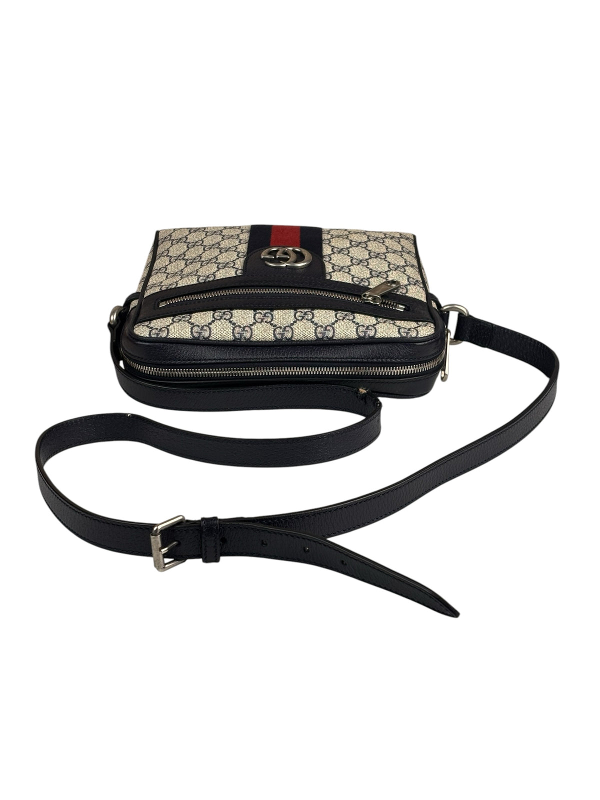 Gucci Navy Leather GG Supreme Ophidia Small Messenger Bag