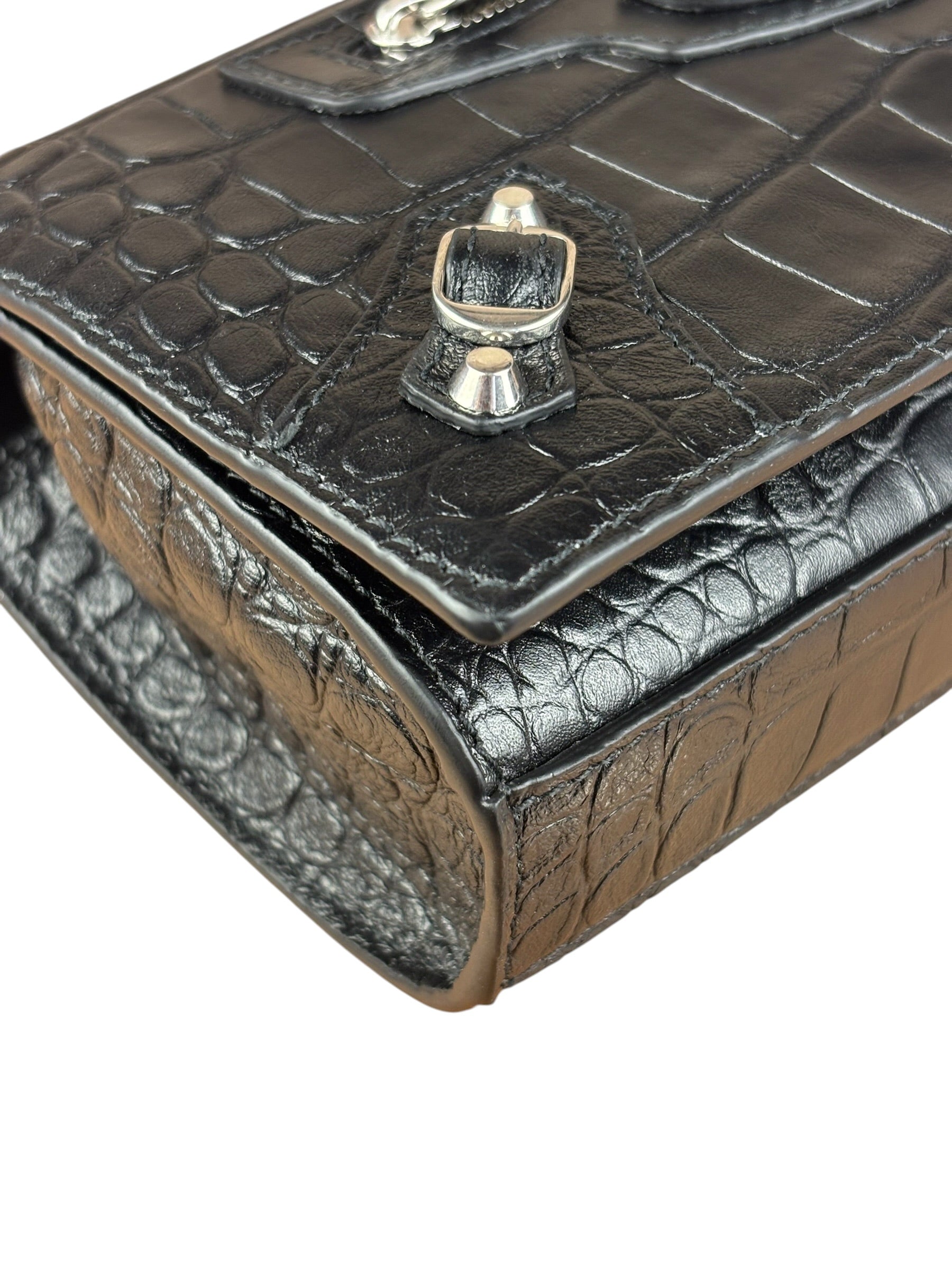 Balenciaga Black Croc Embossed Le City Clutch