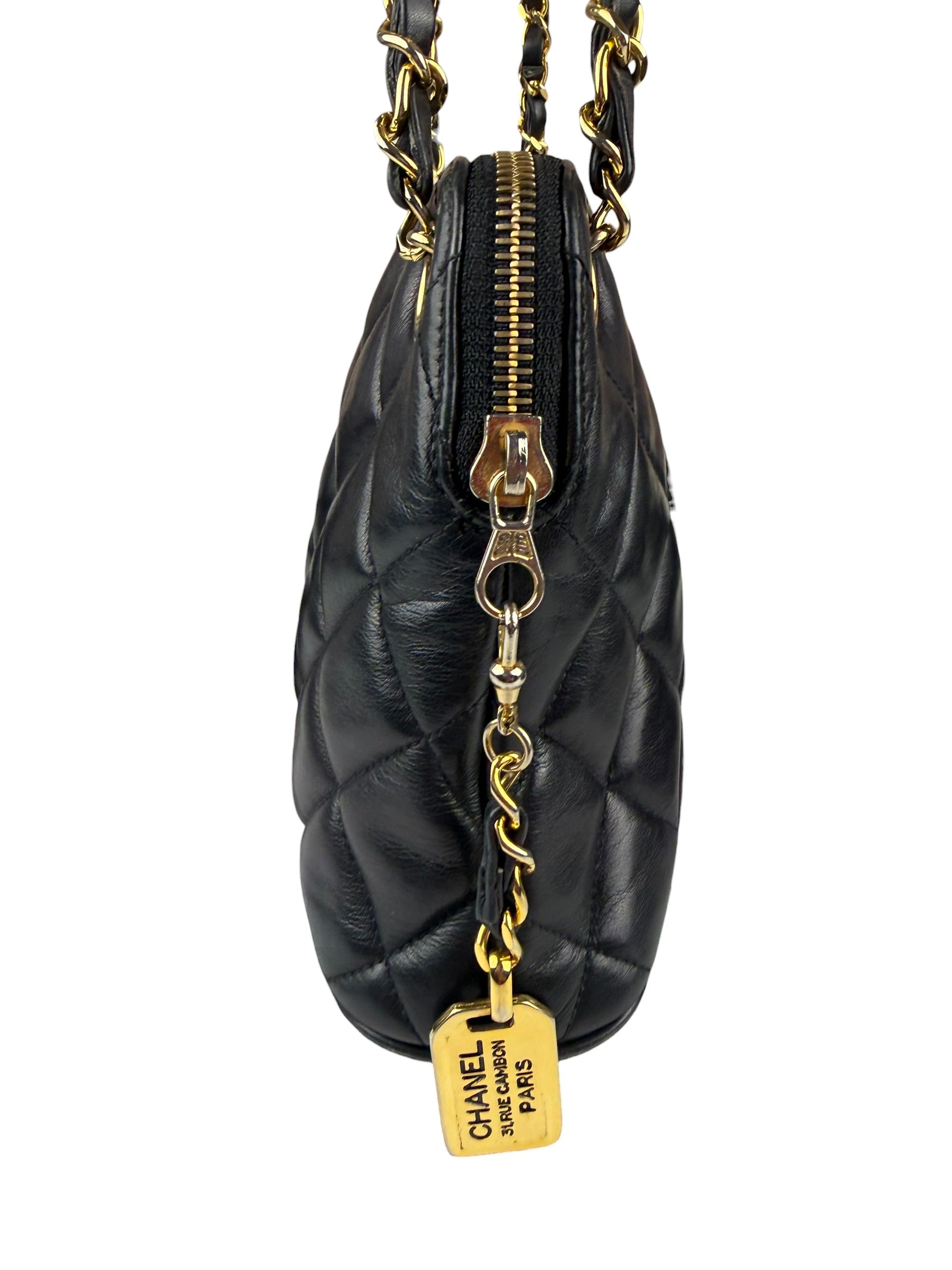 Chanel Vintage Black Quilted Leather Shoulder Bag 1987