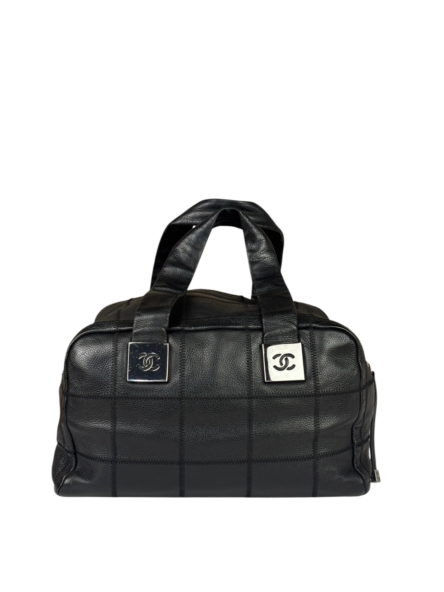 Chanel Black Quilted Leather Chocolate Bar Bowling Handbag