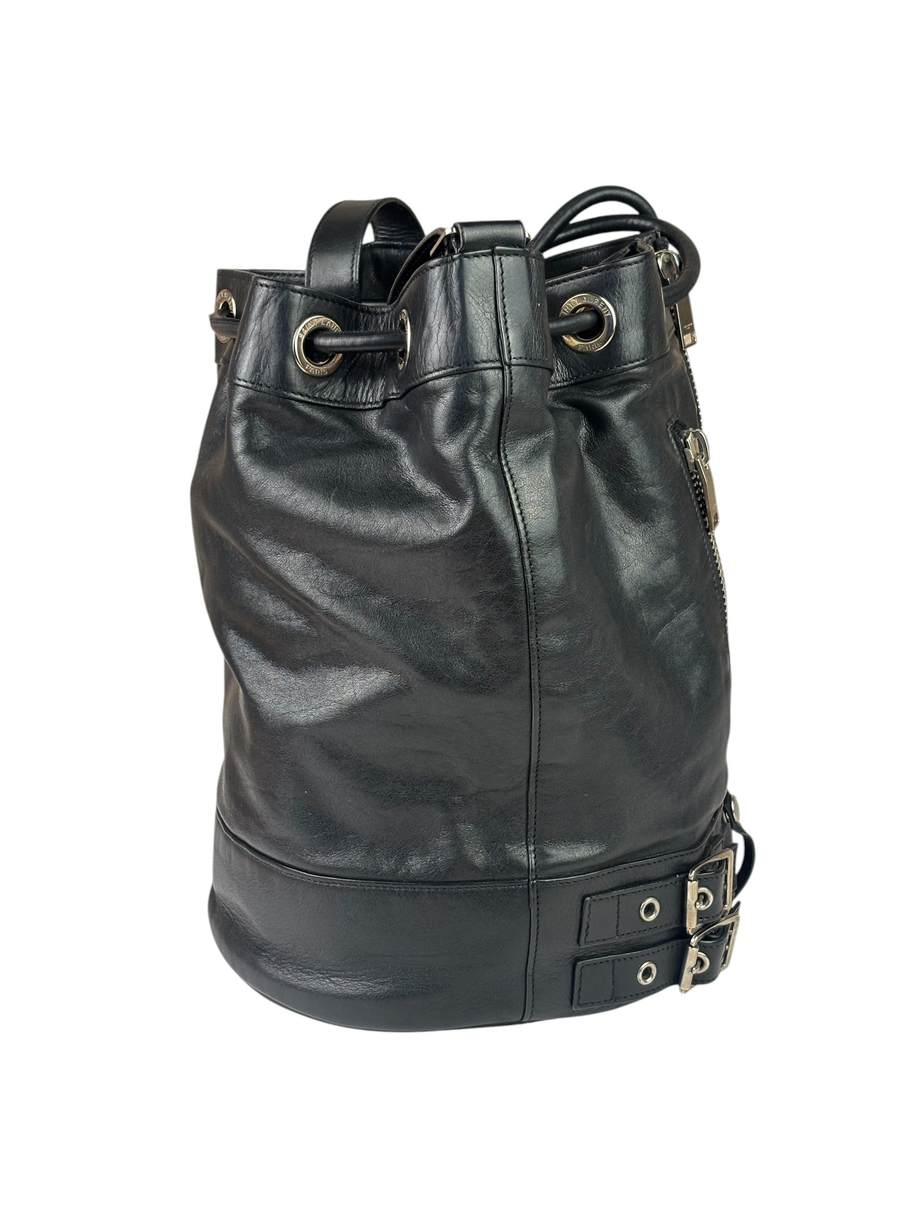 Yves Saint Laurent Black Leather Rider Bucket Bag