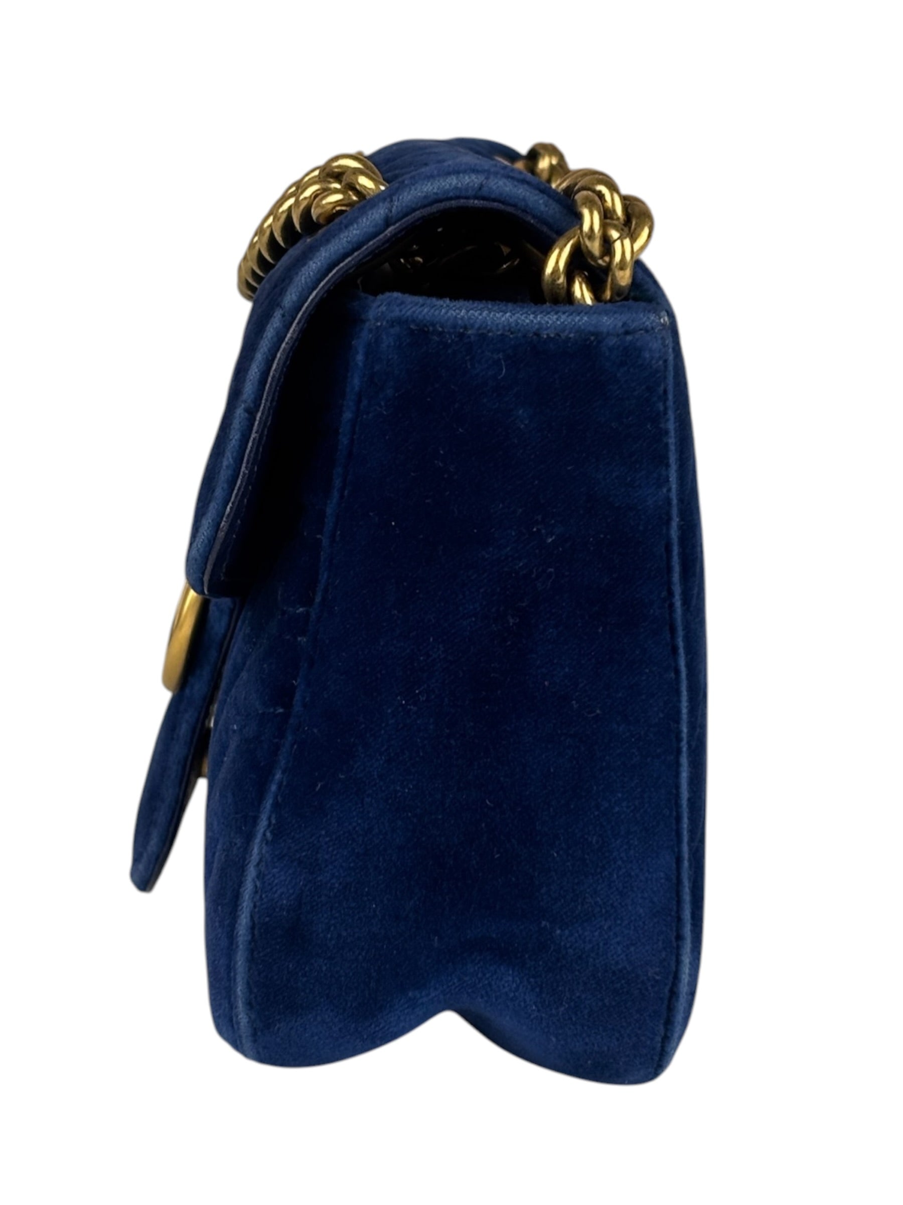 Gucci GG Blue Velvet Marmont Chain Shoulder Bag