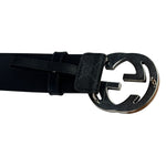 Gucci GG Supreme Black Interlocking Silver G Buckle Belt