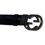 Gucci GG Supreme Black Interlocking Silver G Buckle Belt