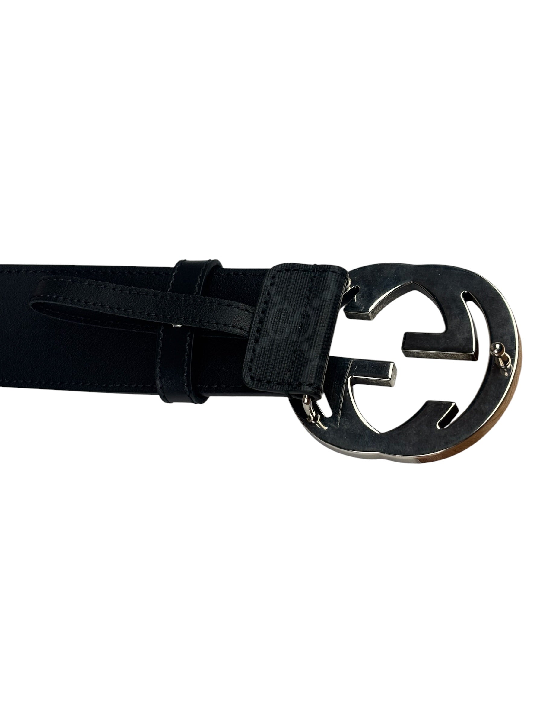 Gucci GG Supreme Black Interlocking Silver G Buckle Belt