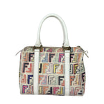 Fendi Beige Leather Multicolor Zucca Forever Boston Bag