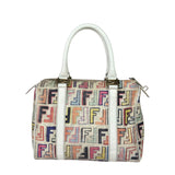Fendi Beige Leather Multicolor Zucca Forever Boston Bag