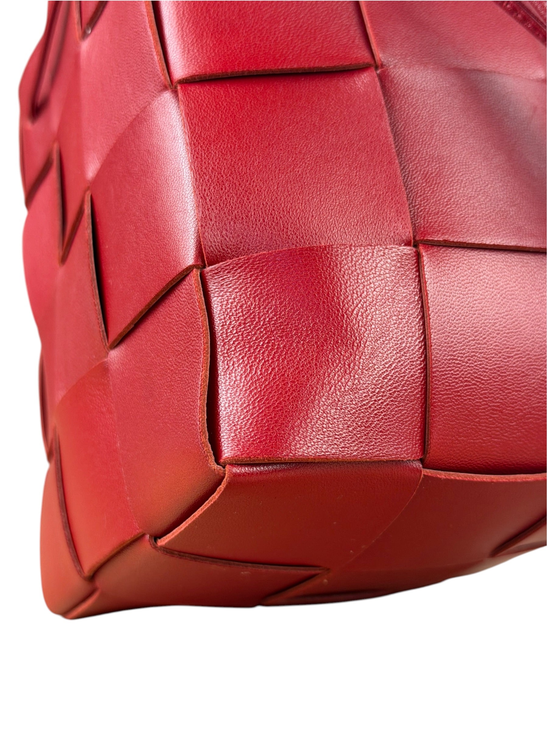 Bottega Veneta Red Leather Cassestte Maxi Intrecciato Bucket Bag