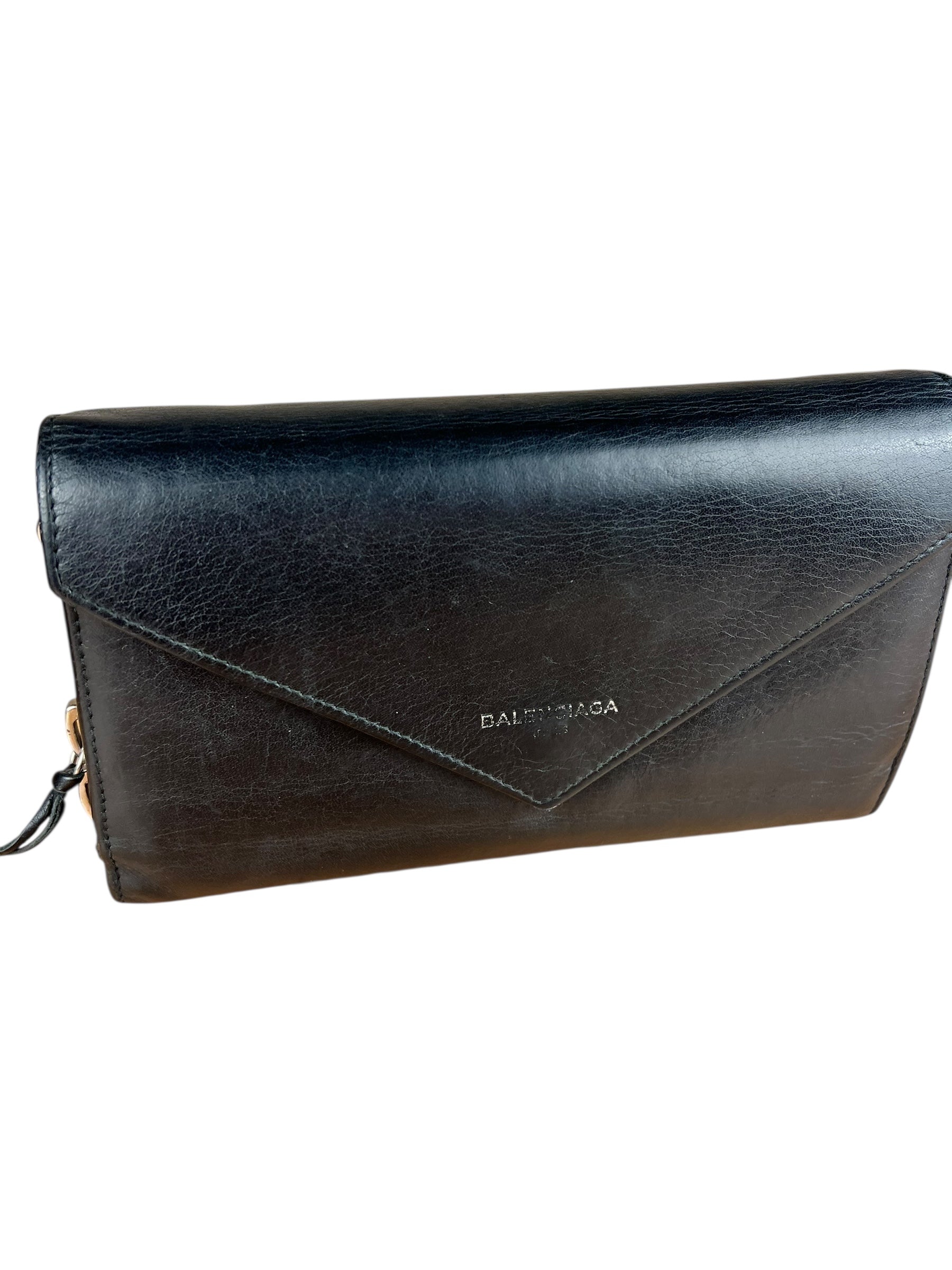 Balenciaga Black Leather Flap Wallet on Chain Bag