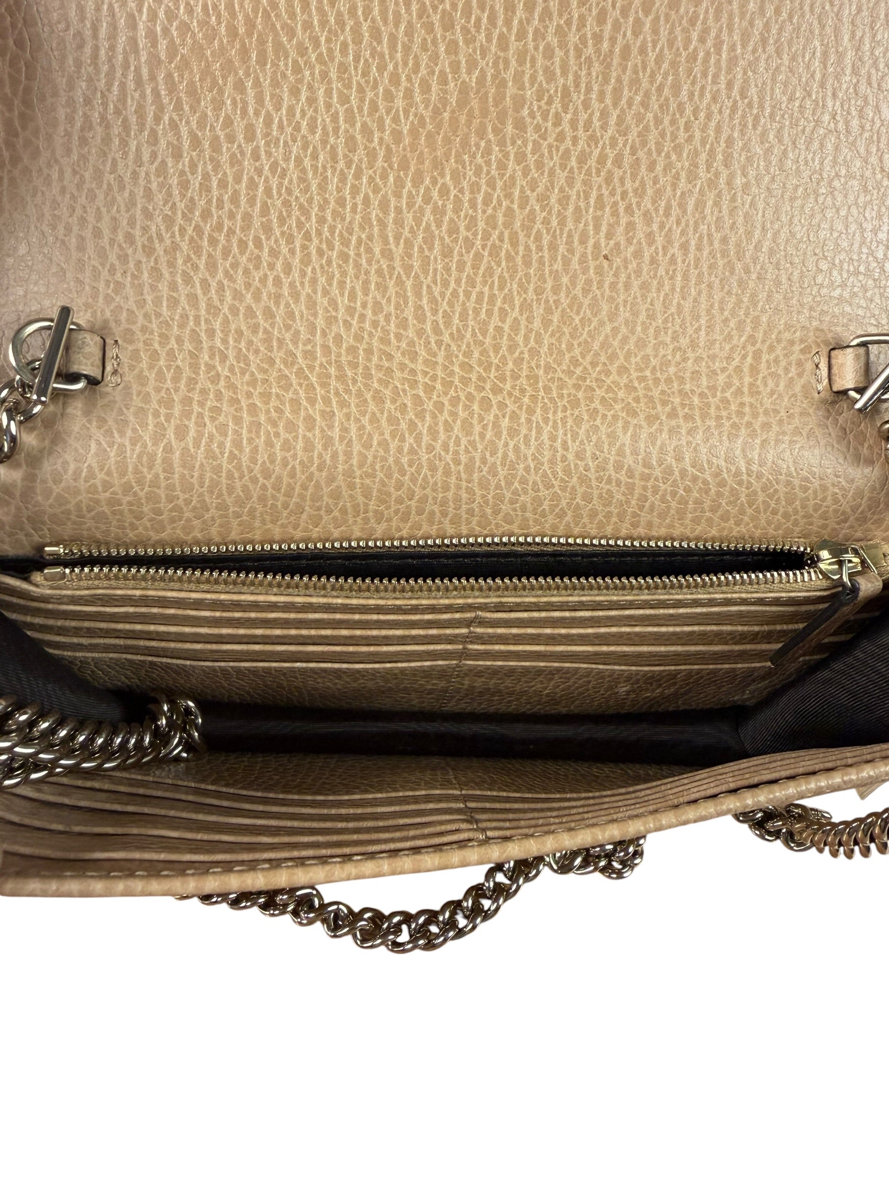 Gucci Light Caramel Pebbled Leather Wallet On Chain