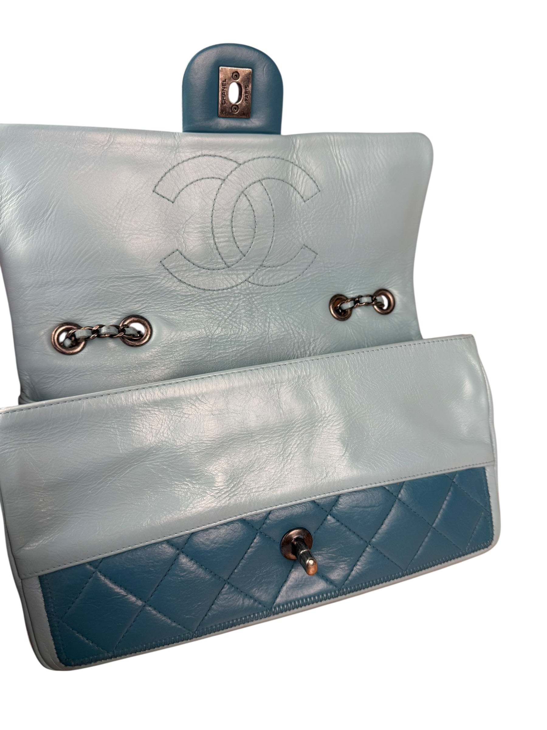 Chanel CC Two-Toned Blue Leather Flap Bag 2014