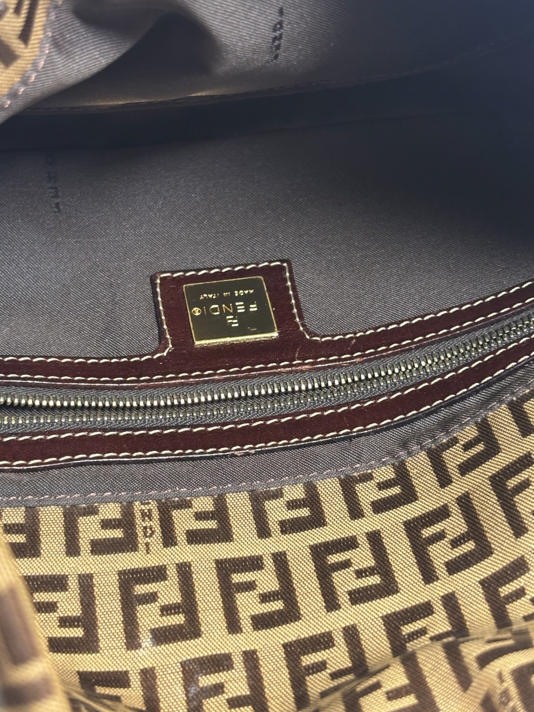 Fendi Brown Vinyl Zucca Baguette