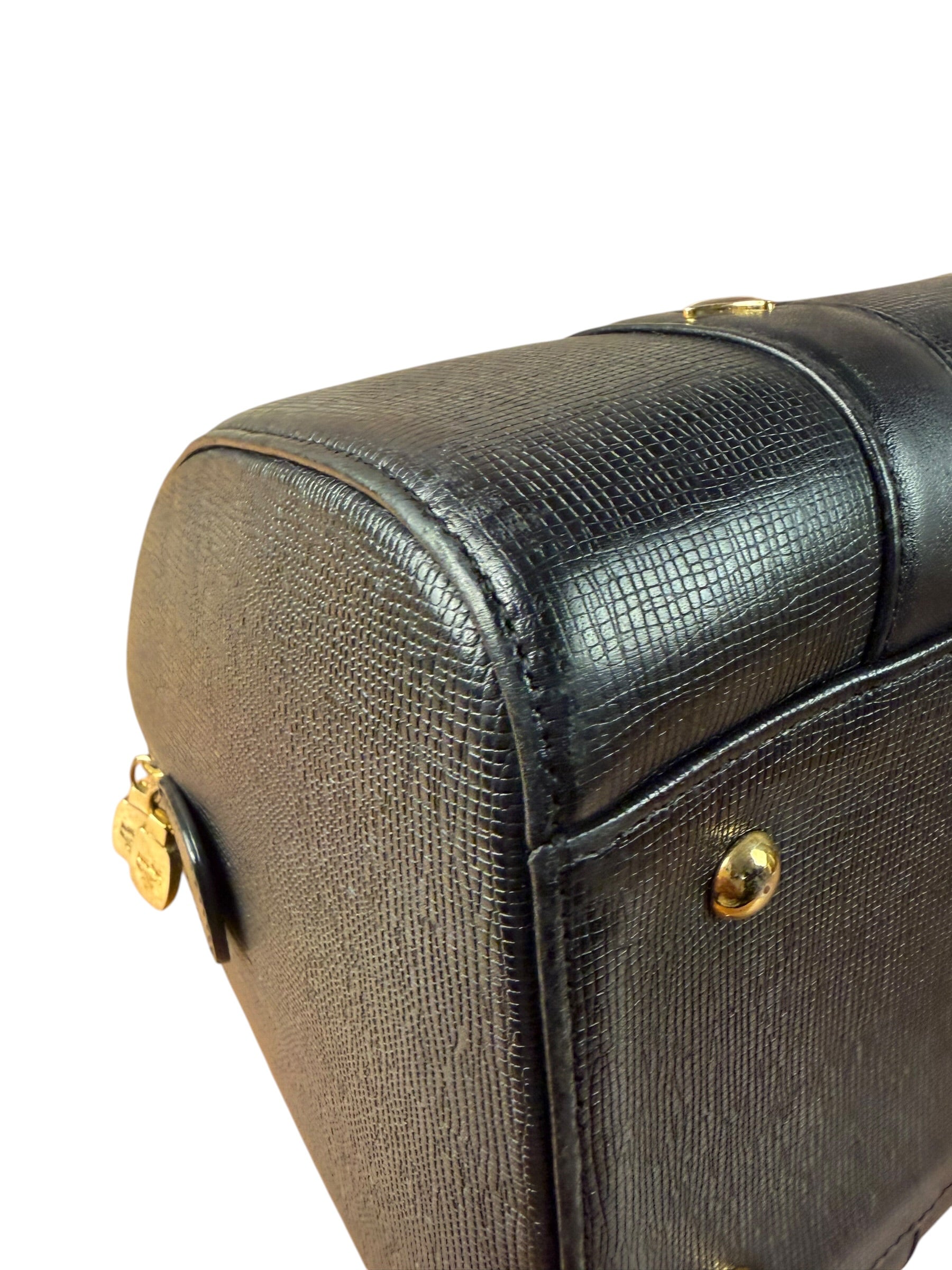 MCM Vintage Black Leather Boston Handbag