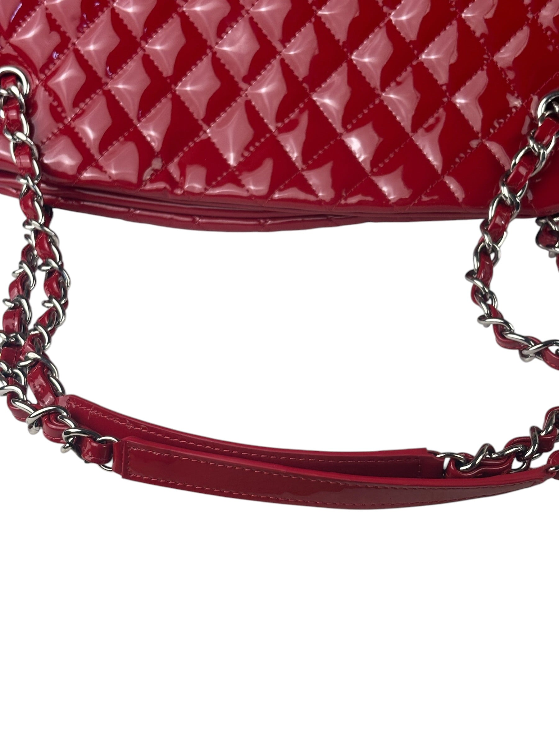 Chanel Red Patent Quilted Leather Large Just Mademoiselle Bowling Bag