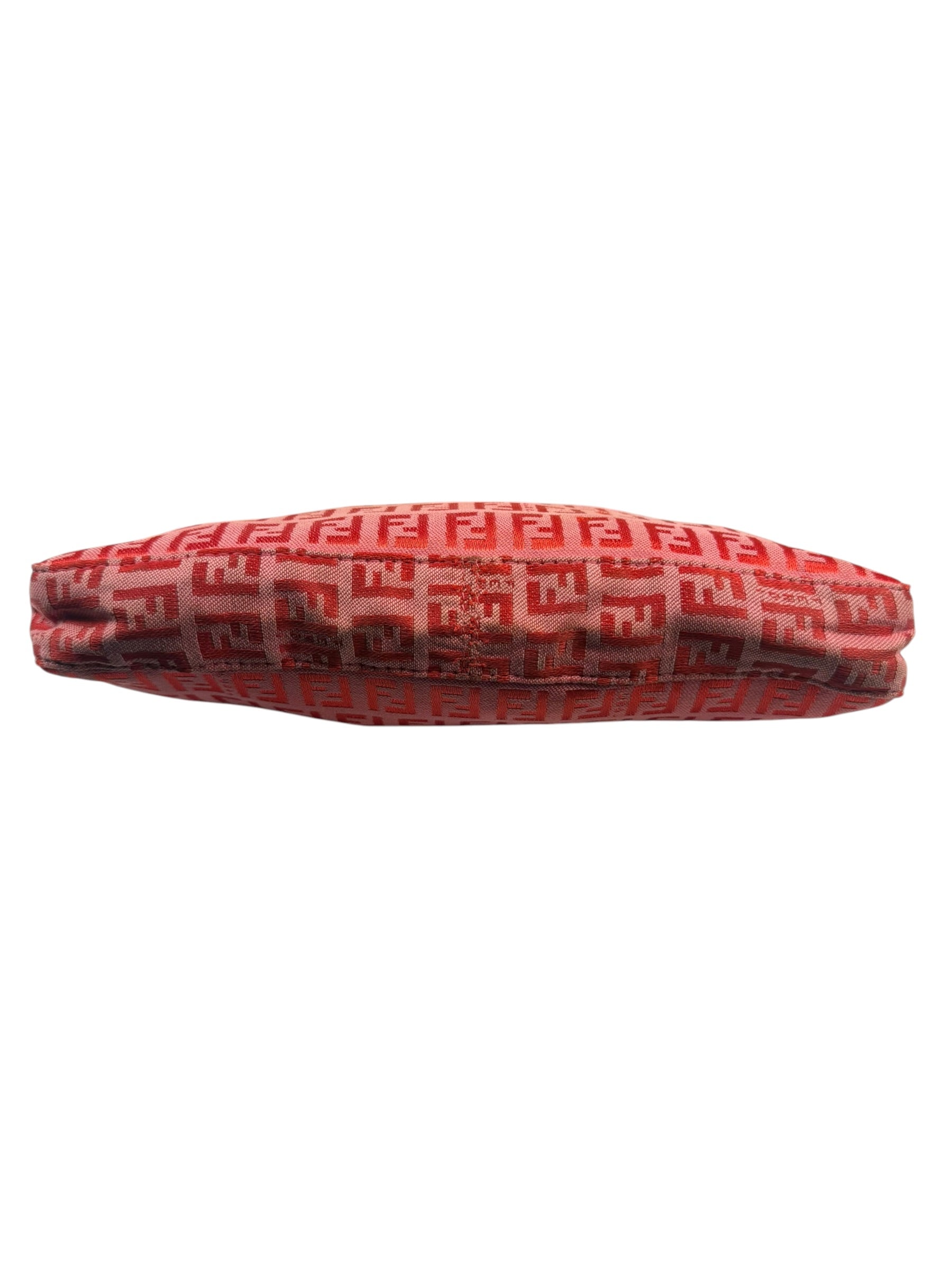 Fendi Pink/Red Zucca Leather Trim Pochette