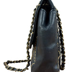 Chanel Vintage Navy Blue Leather Wild Stitch Surpique Flap Bag 2001