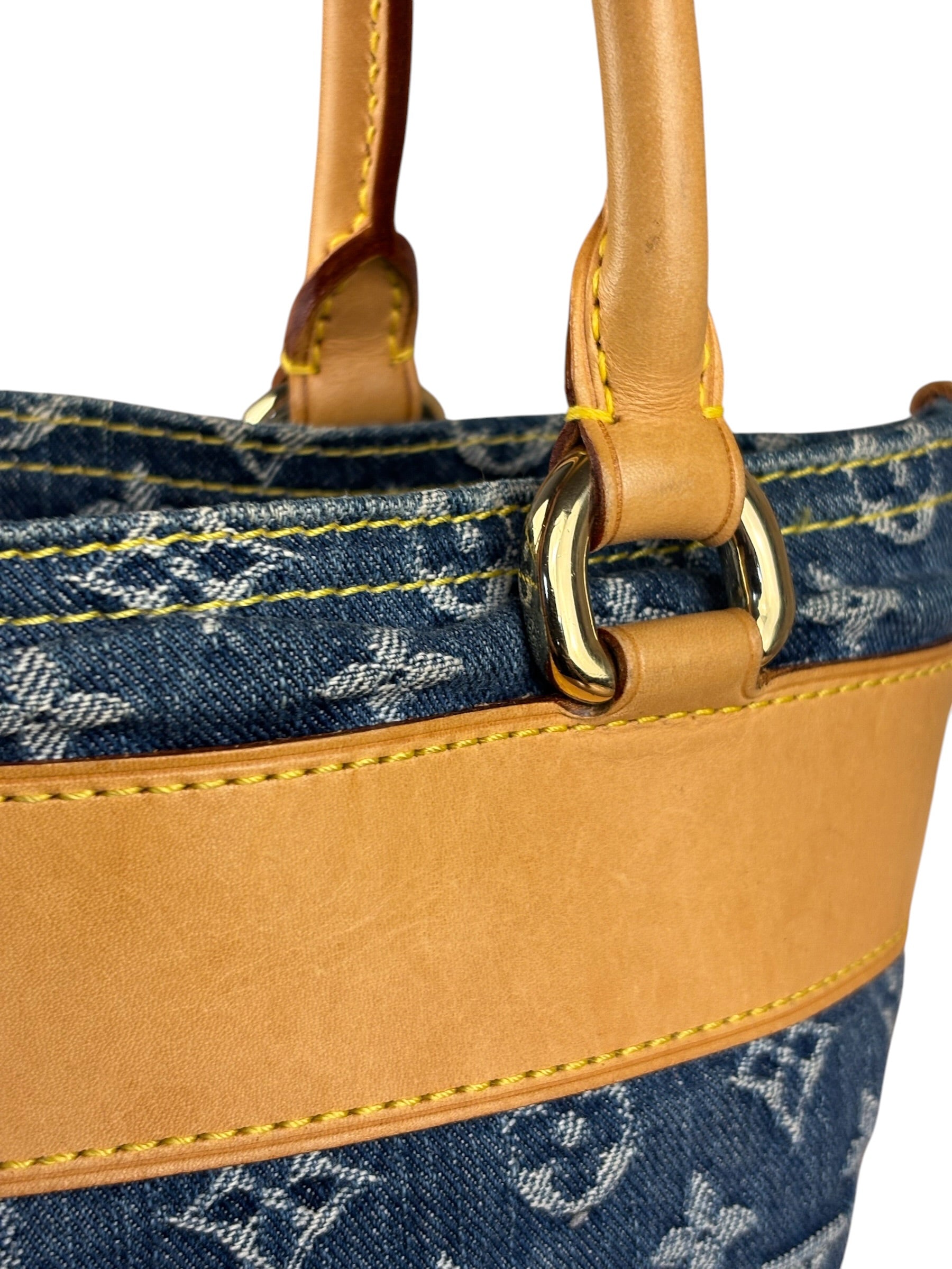 Louis Vuitton Vintage Demin Leather Trim Flat Shopper Tote Bag