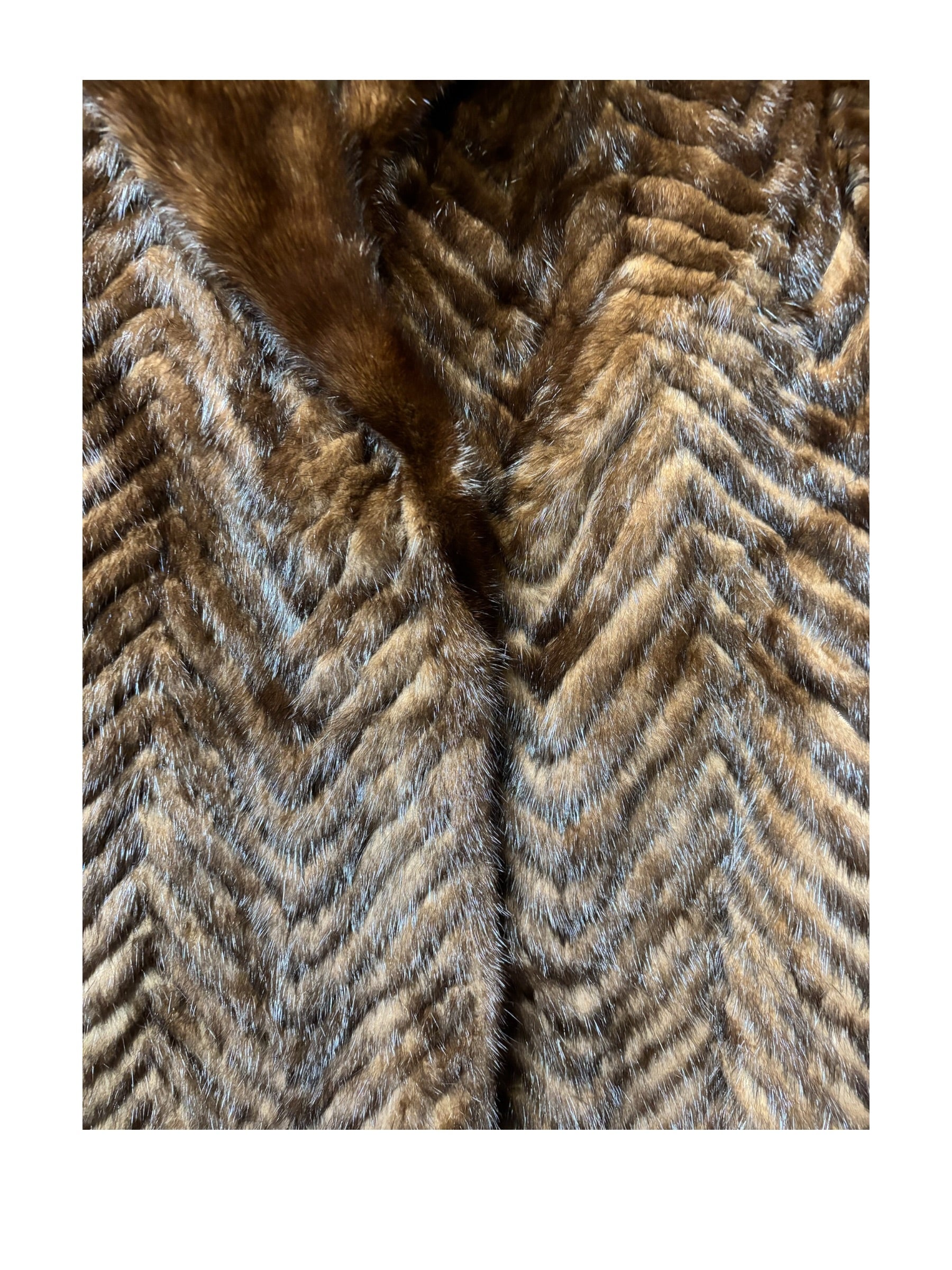 Vintage Hazel Brown Chevron Stripped Mink Fur Coat