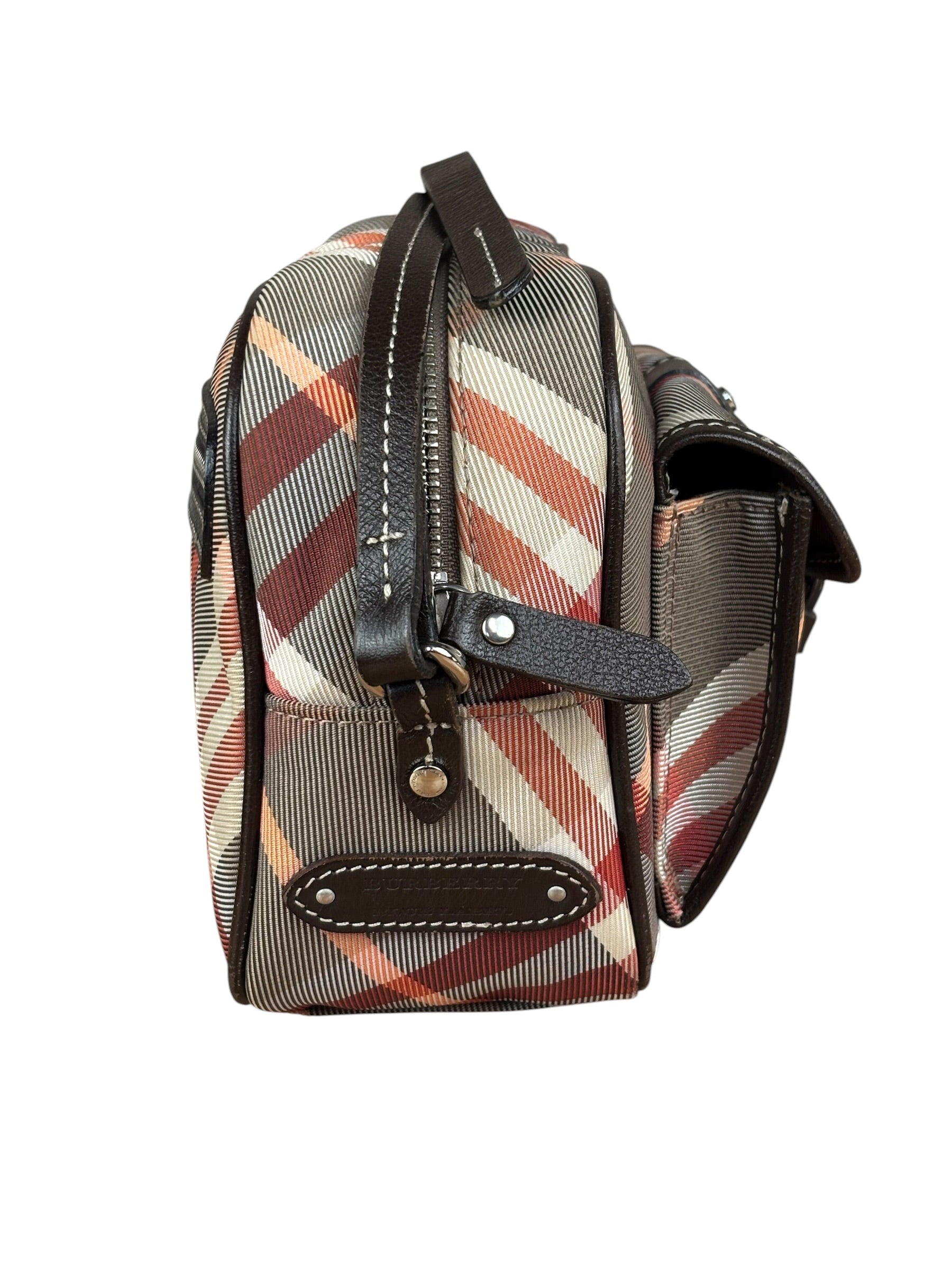 Burberry Nylon Leather Trim Nova Check Crossbody Bag