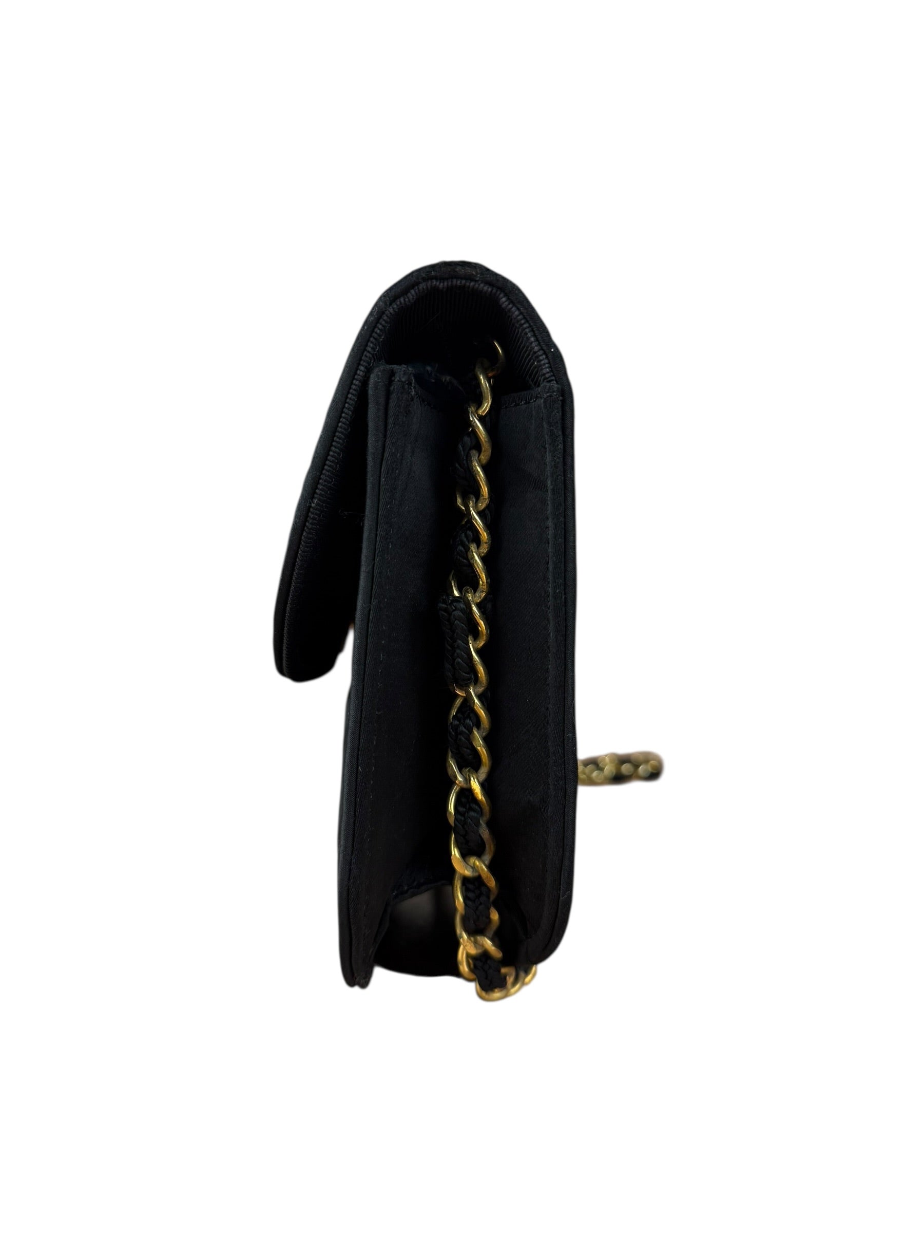Chanel Vintage CC Black Satin Half-Moon Flap Bag 1991