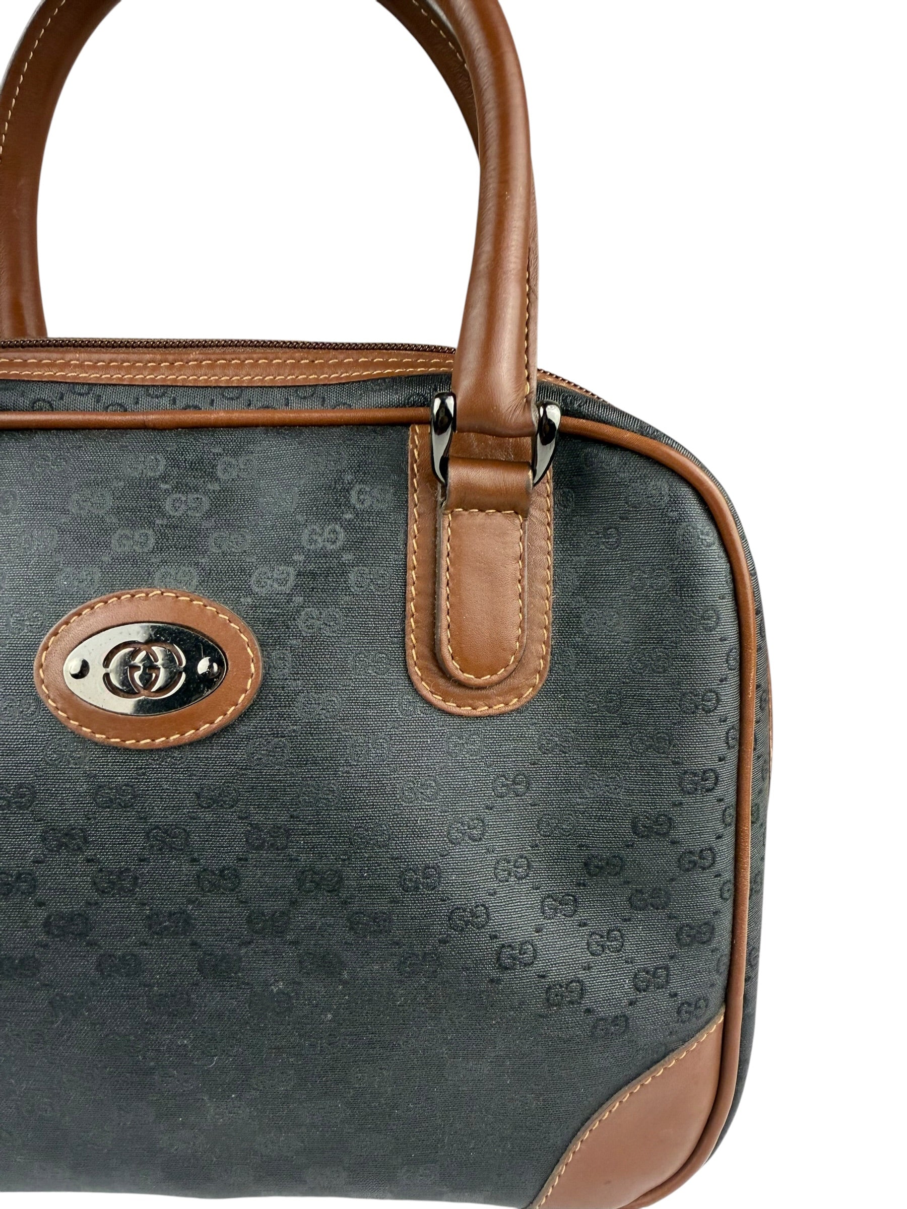 Gucci Vintage Micro GG Black/Brown Supreme Satchel Hand Bag