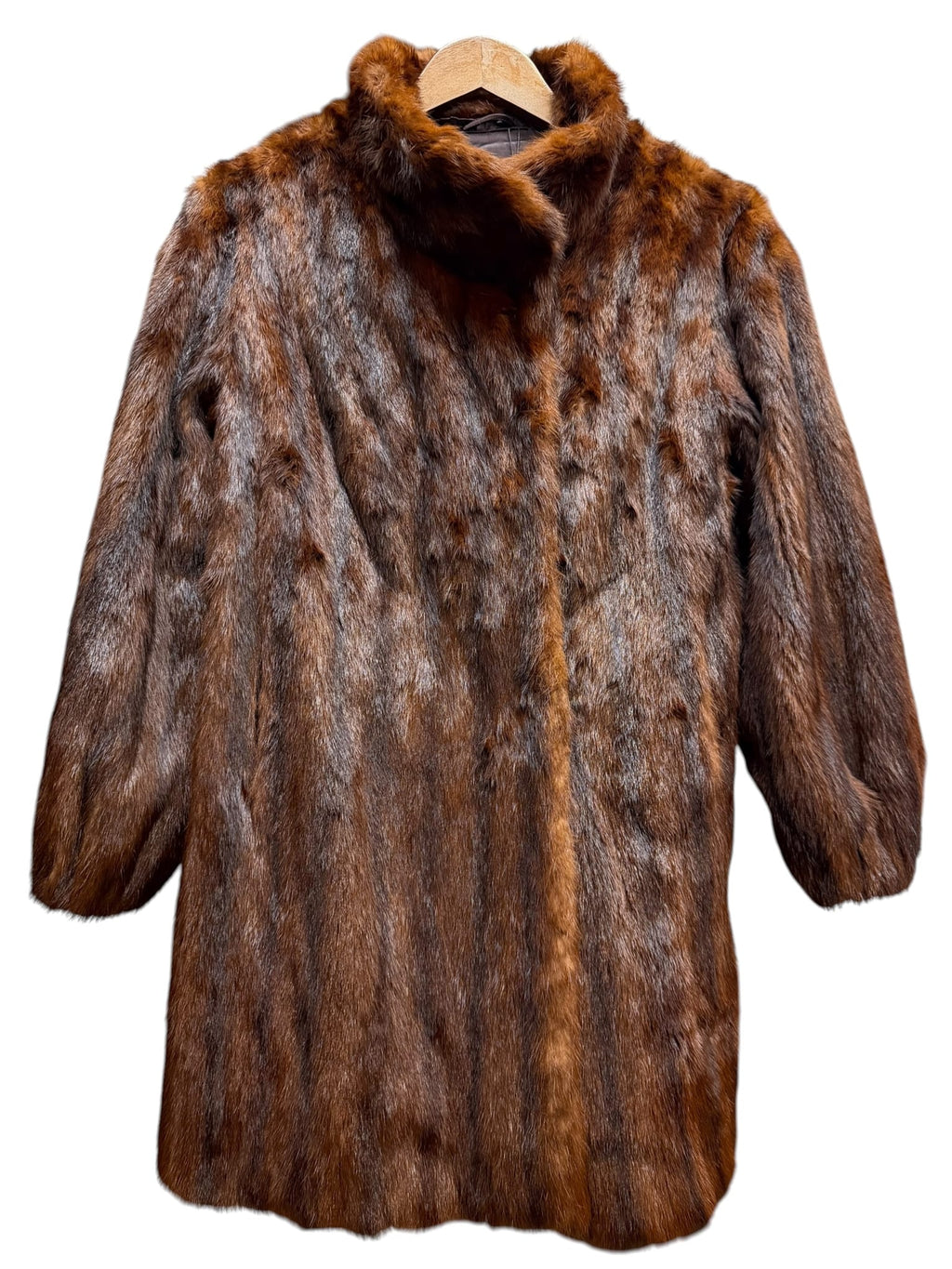 Vintage Vertically Brown Worked Mink Fur Coat