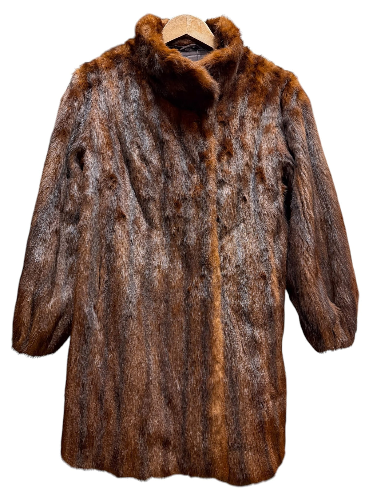 Vintage Vertically Brown Worked Mink Fur Coat