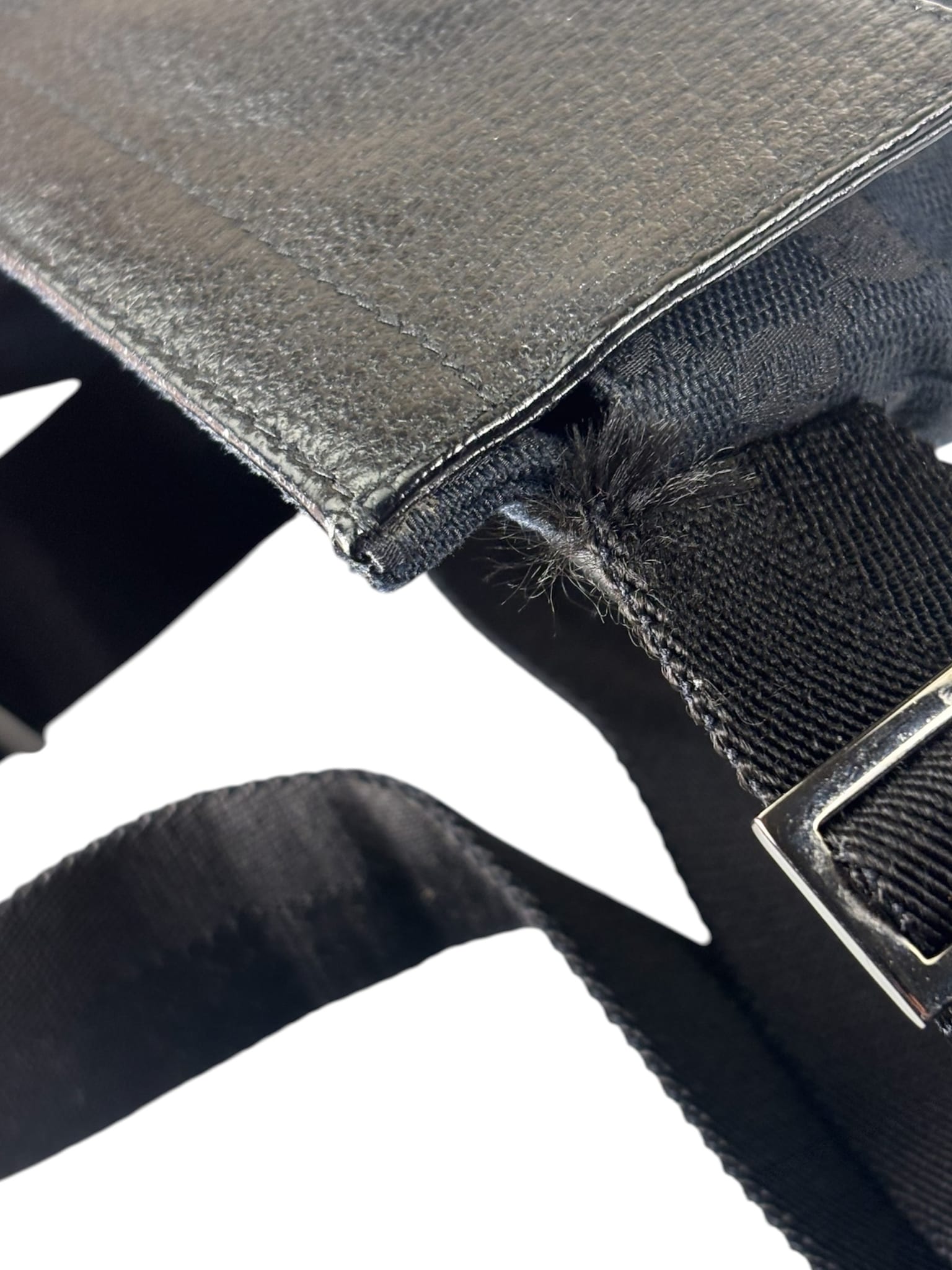 Gucci Black Leather Trim GG Double Pocket Bel Bag