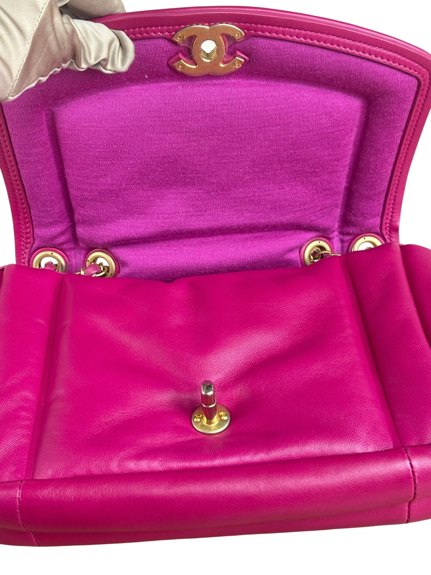 Chanel Fuchsia Pink Leather Puffy Flap Bag 2019