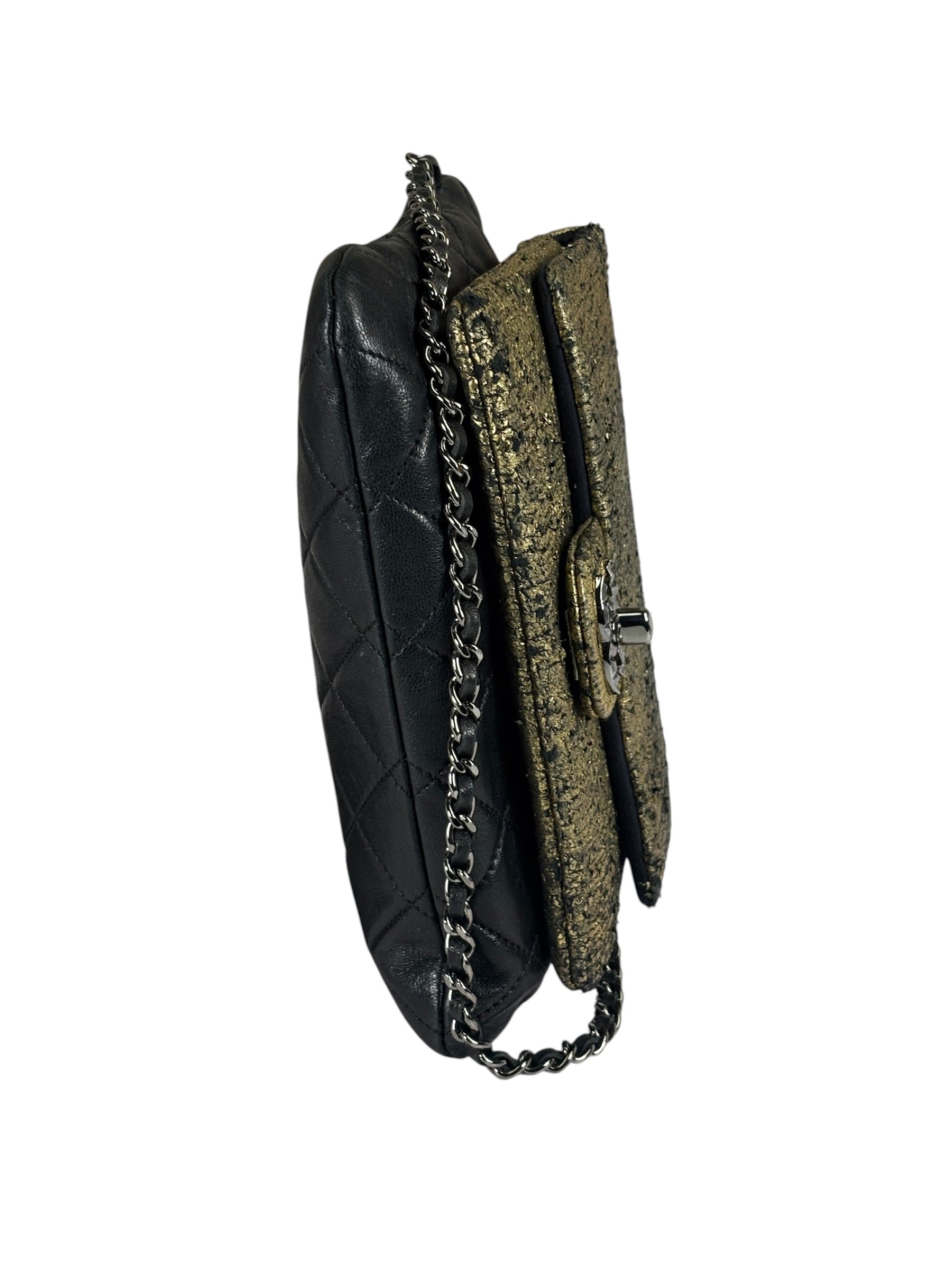 Chanel Black/Golden Quilted Lambskin Night Clutch On Chain Flap Bag 2012