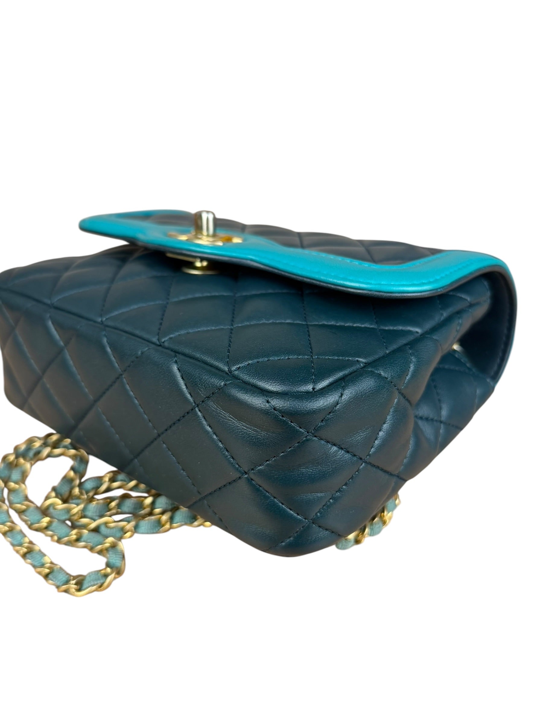 Chanel Quilted Mini Two-Tone Blue Day Flap Bag 2017