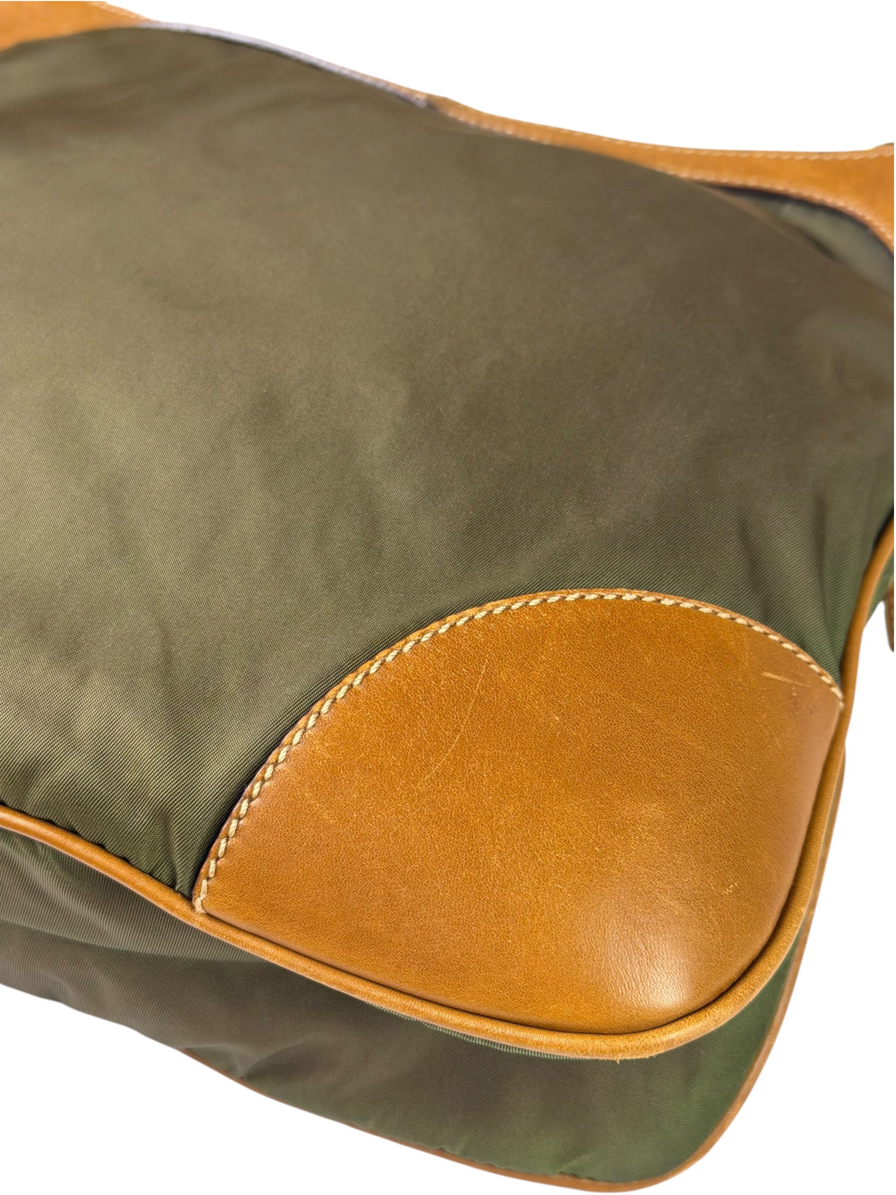 Prada Green/Brown Nylon/Leather Trim Crossbody Bag