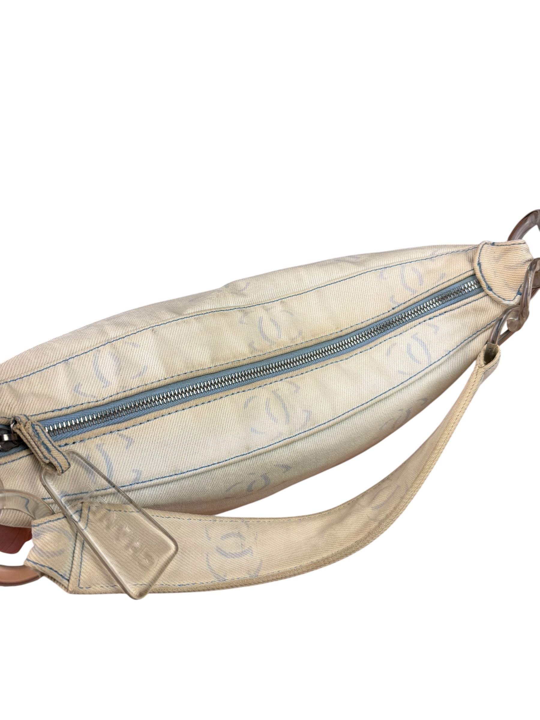 Chanel Light Washed Denim CC Canvas Logo Shoulder Bag 2002