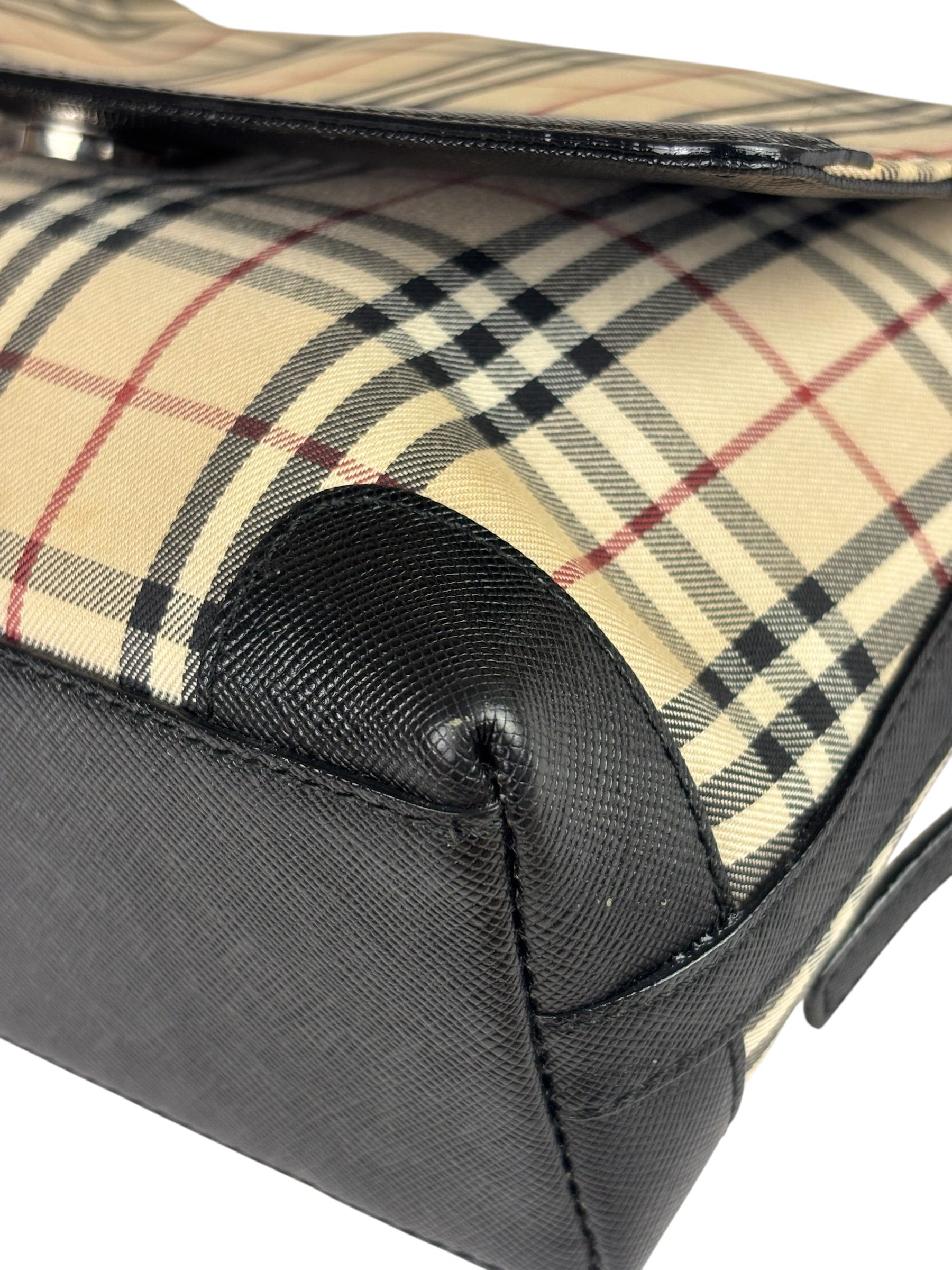 Burberry Black Leather Trim House Check Flap Crossbody Bag