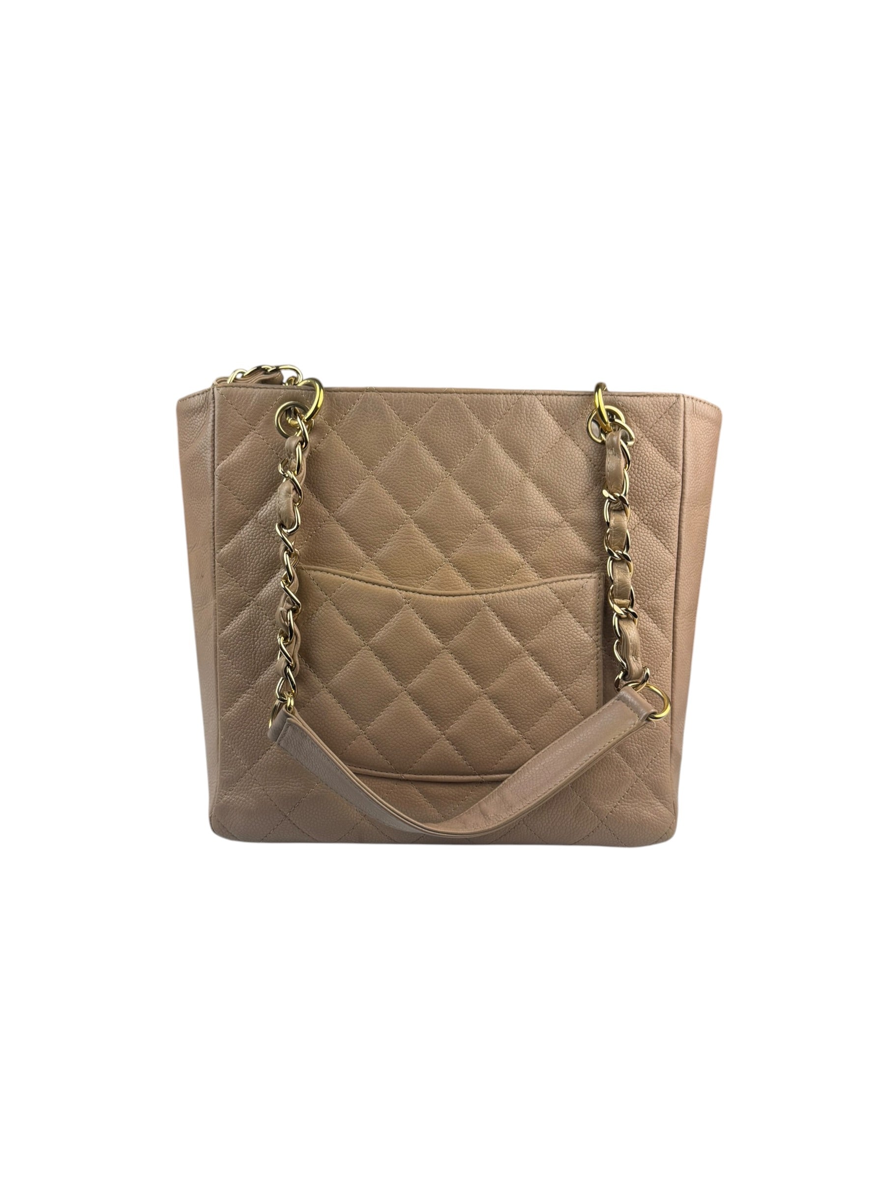 Chanel Beige Quilted Caviar Petite Shopping Tote 2004