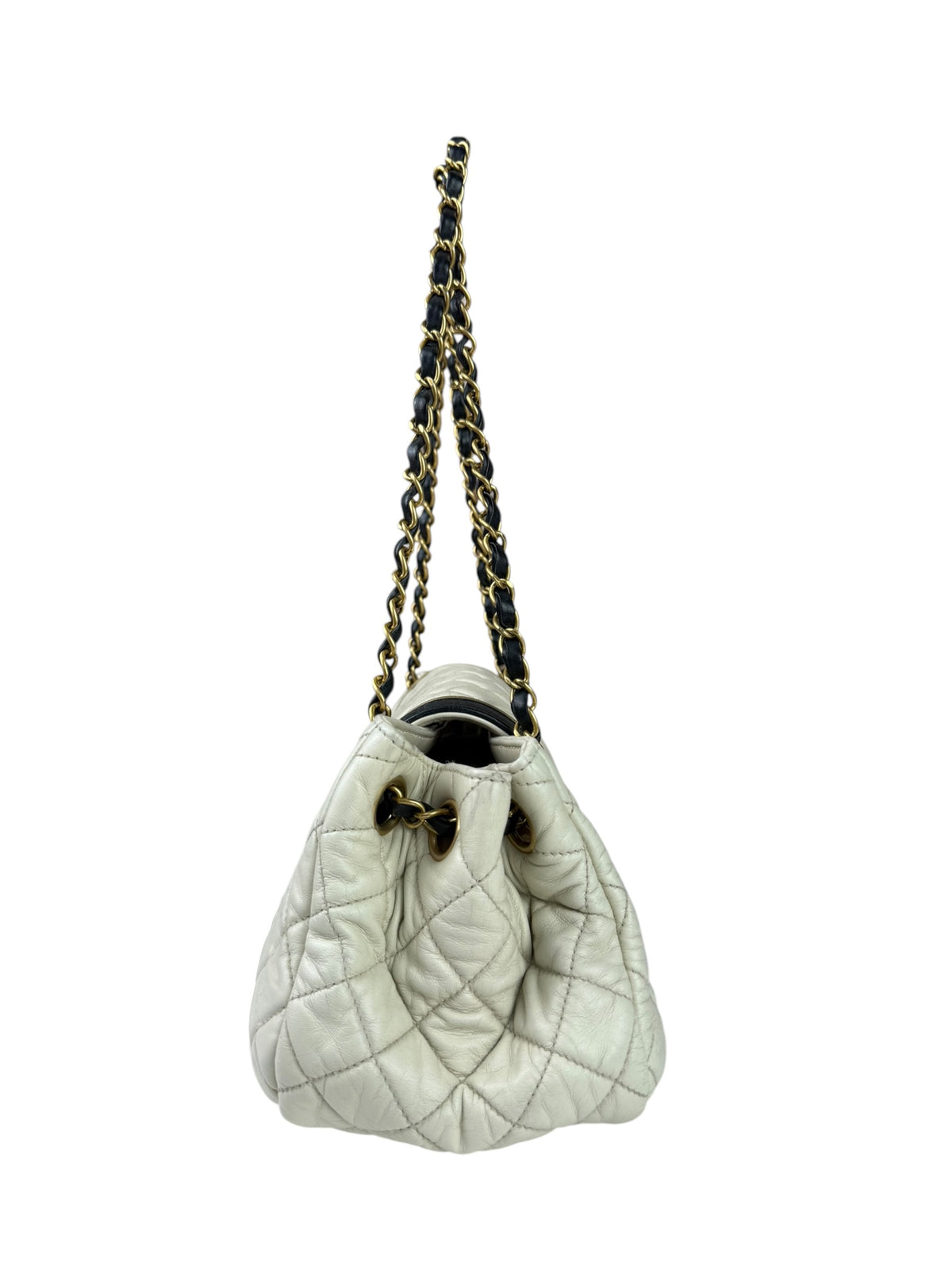 Chanel White/Black Quilted Lambskin East/West Mademoiselle Accordion Flap Bag 2012