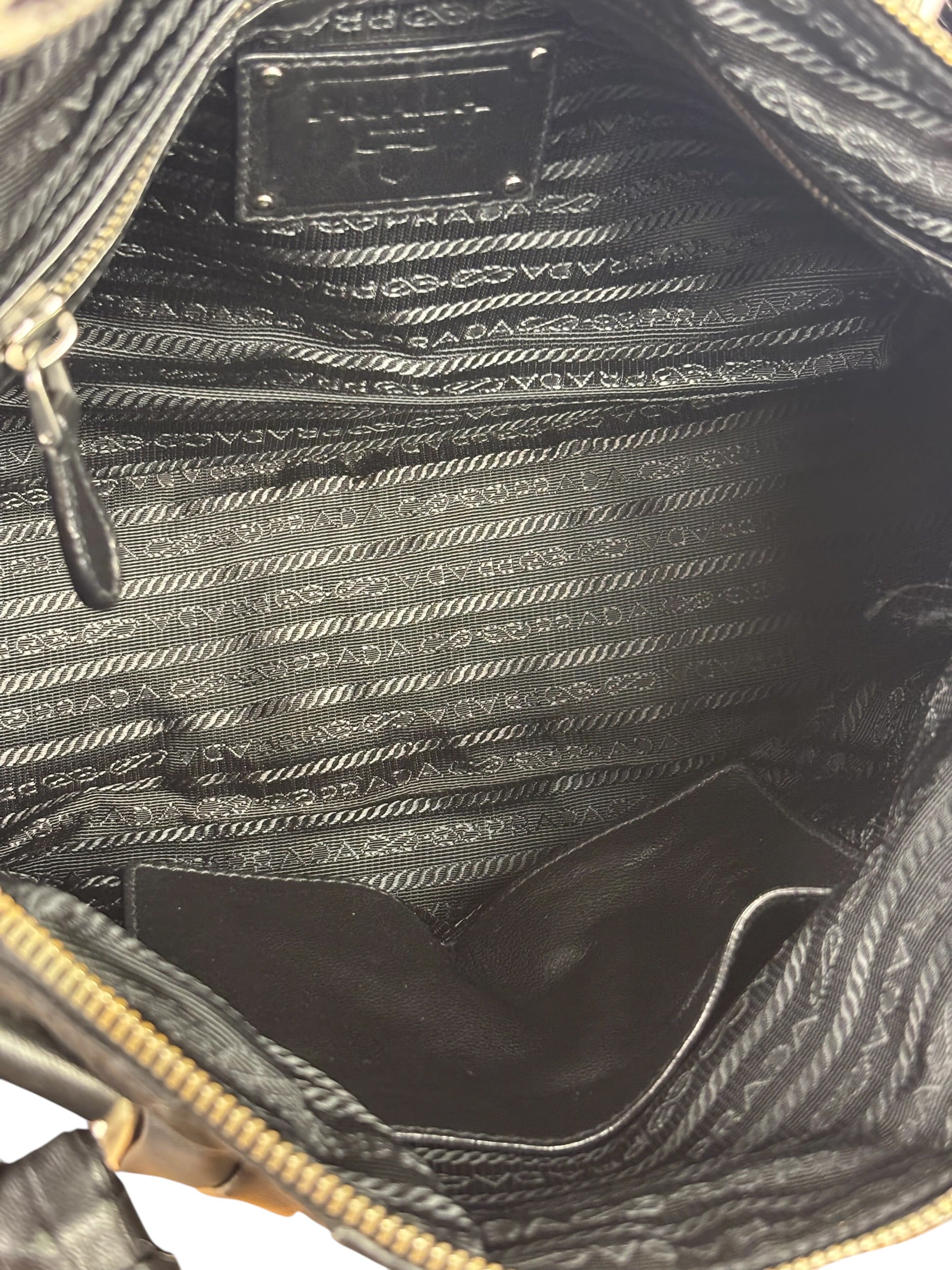 Prada Black Tessuto Nylon/Nappa Leather Waves Two-Way Bag