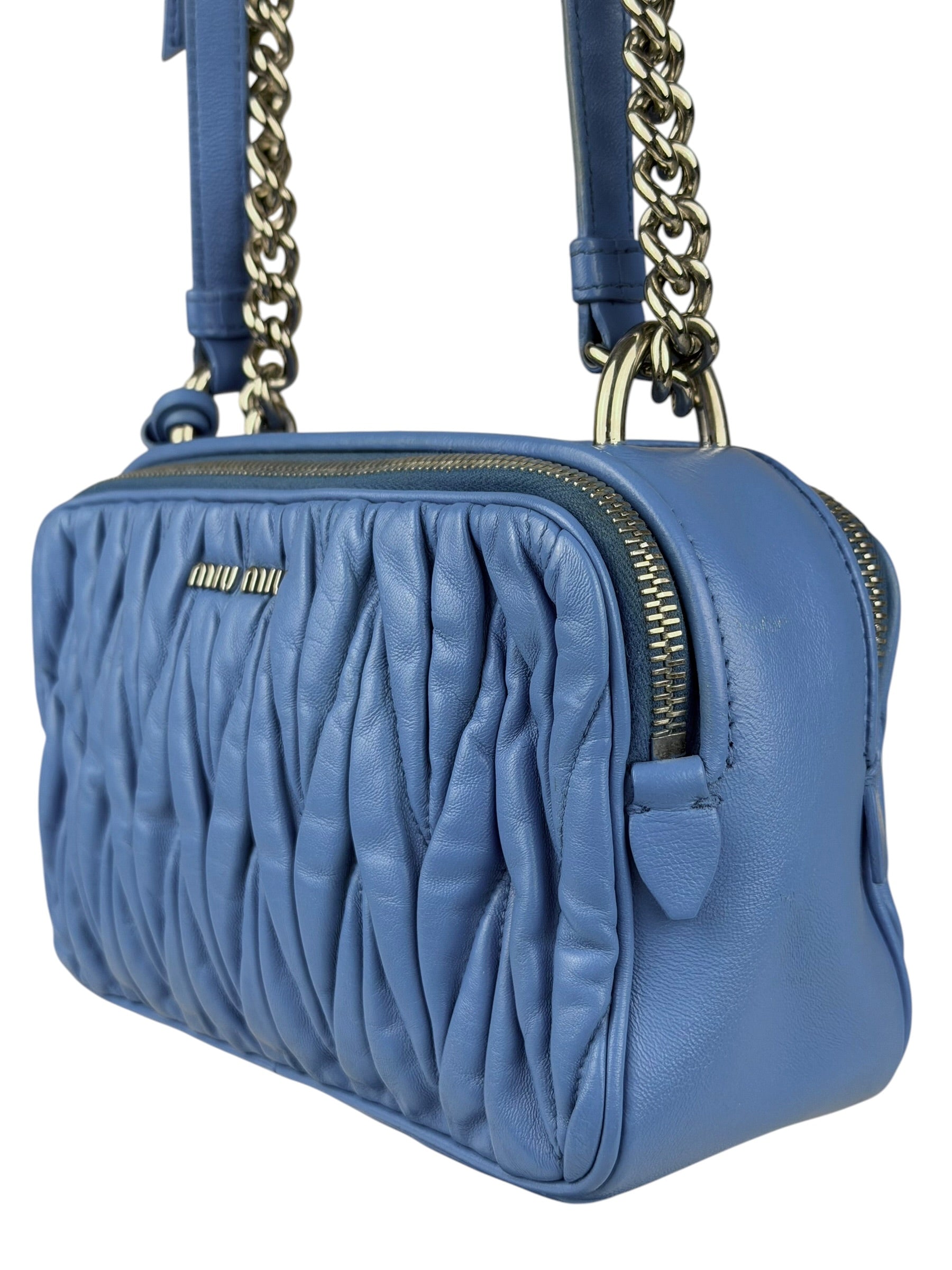 Miu Miu Blue Leather Chain Camera 2Way Shoulder Bag