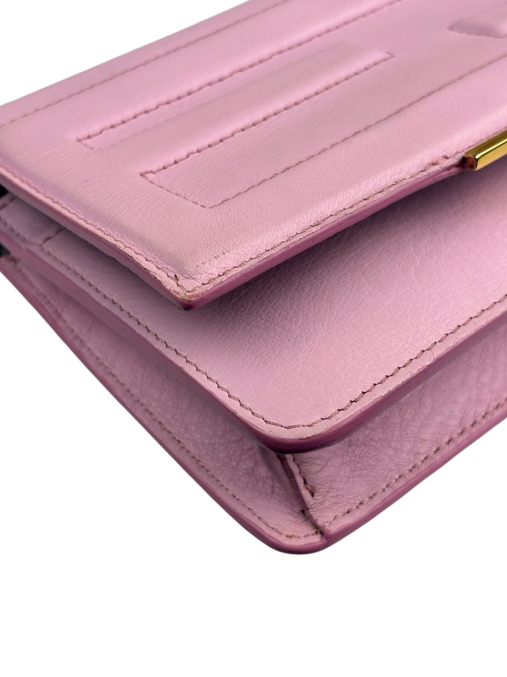 Fendi Pink Leather Tube Flap Wallet On Chain