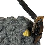 Fendi Grey Wool Crochet FF Baguette Shoulder Bag